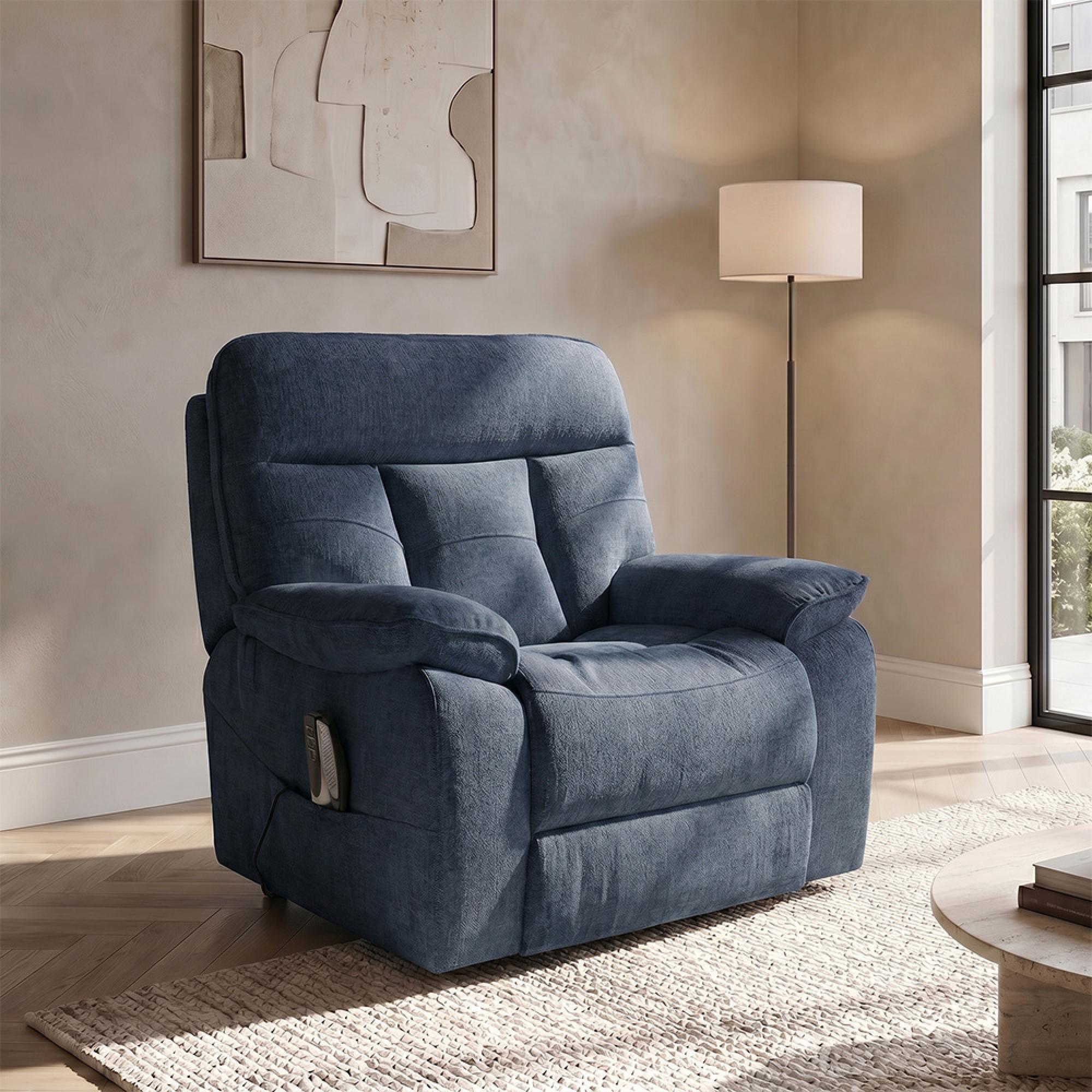 Cornwall Rise Recliner Armchair - Blue Fabric