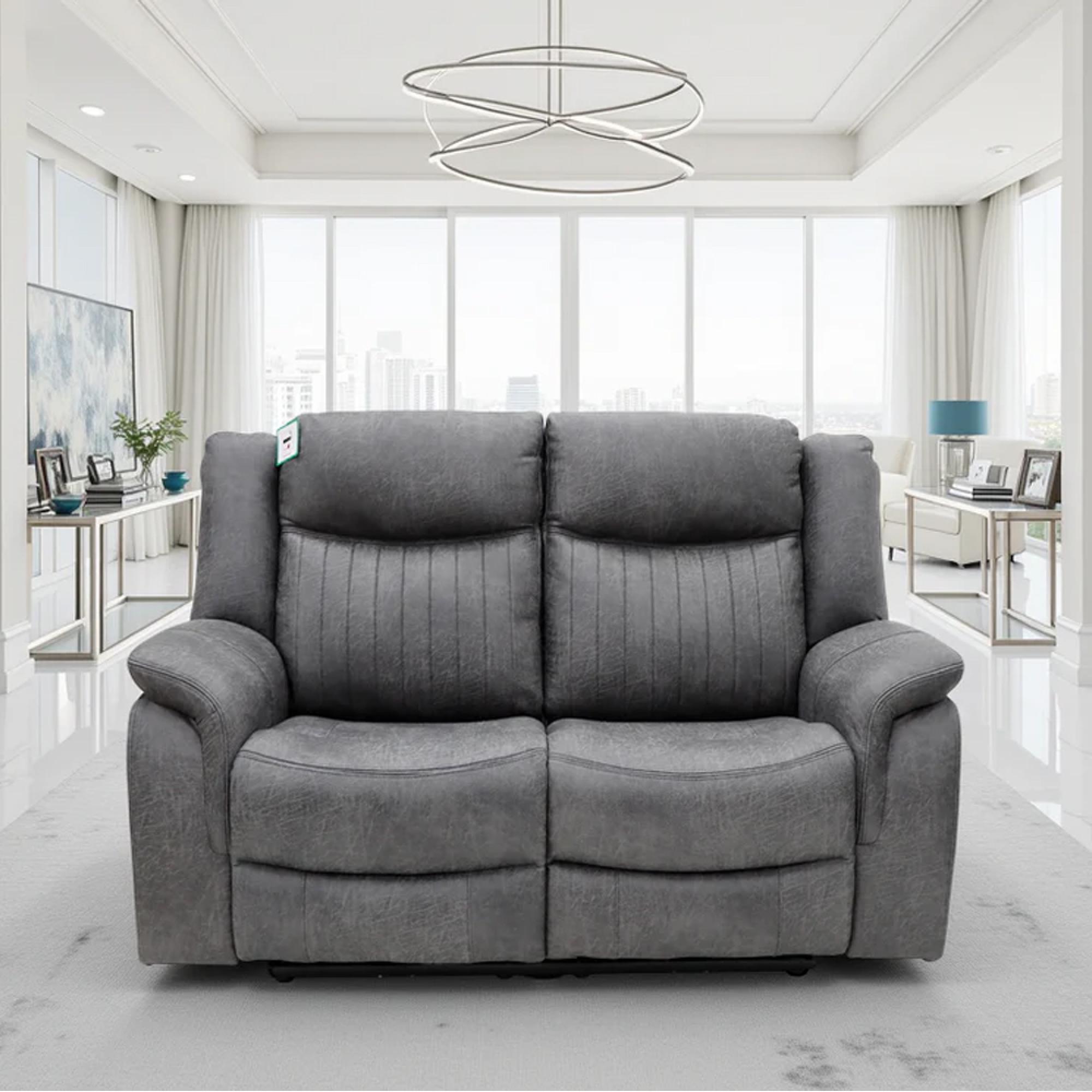 Leon Electric Recliner Sofa - Grey Fabric - 2 Seater