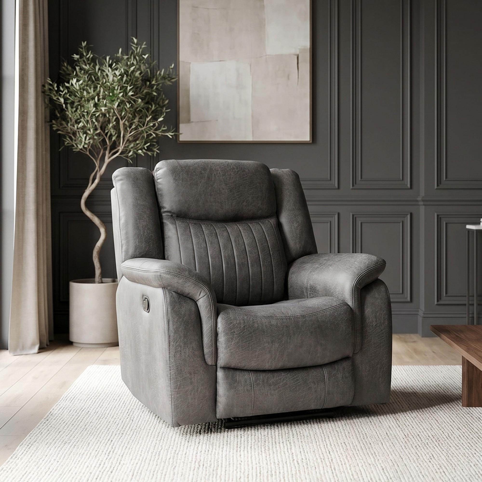 Leon Electric Recliner Armchair - Grey Fabric