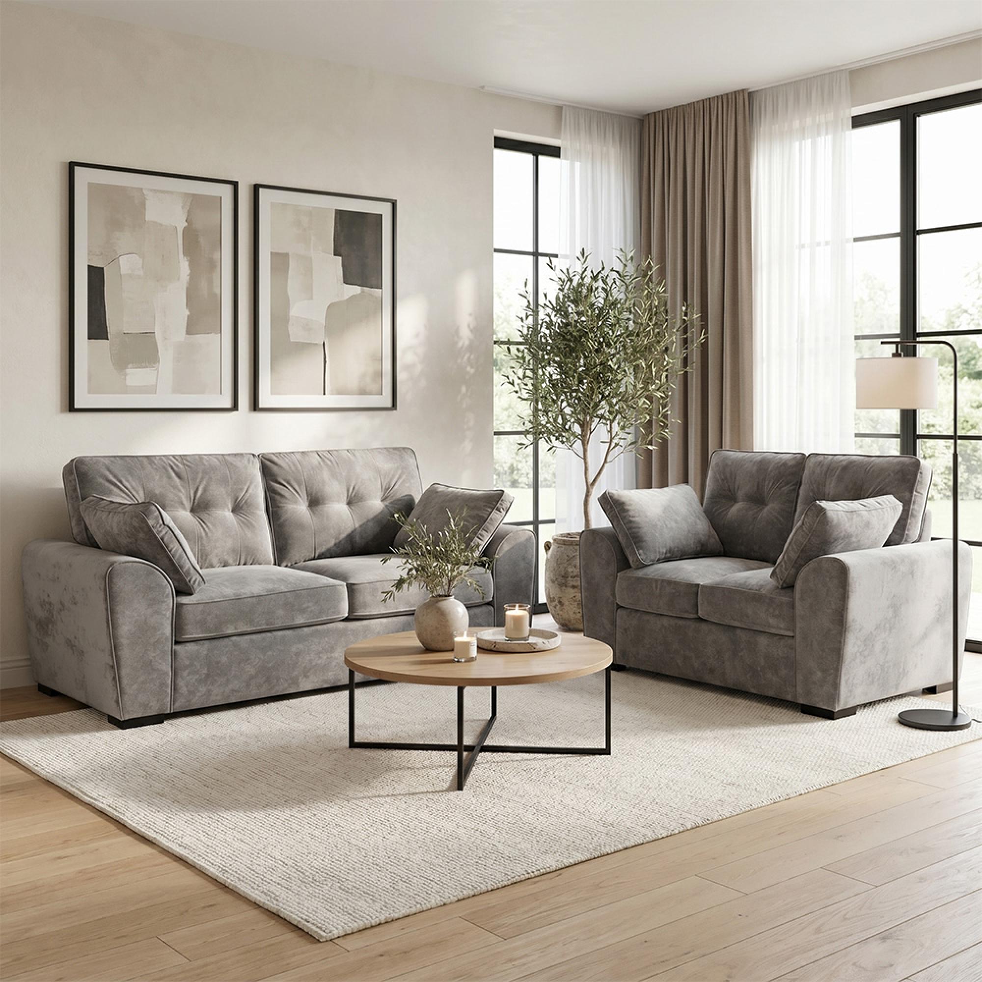 Maxwell Sofa - Grey Fabric - 3+2 Seater