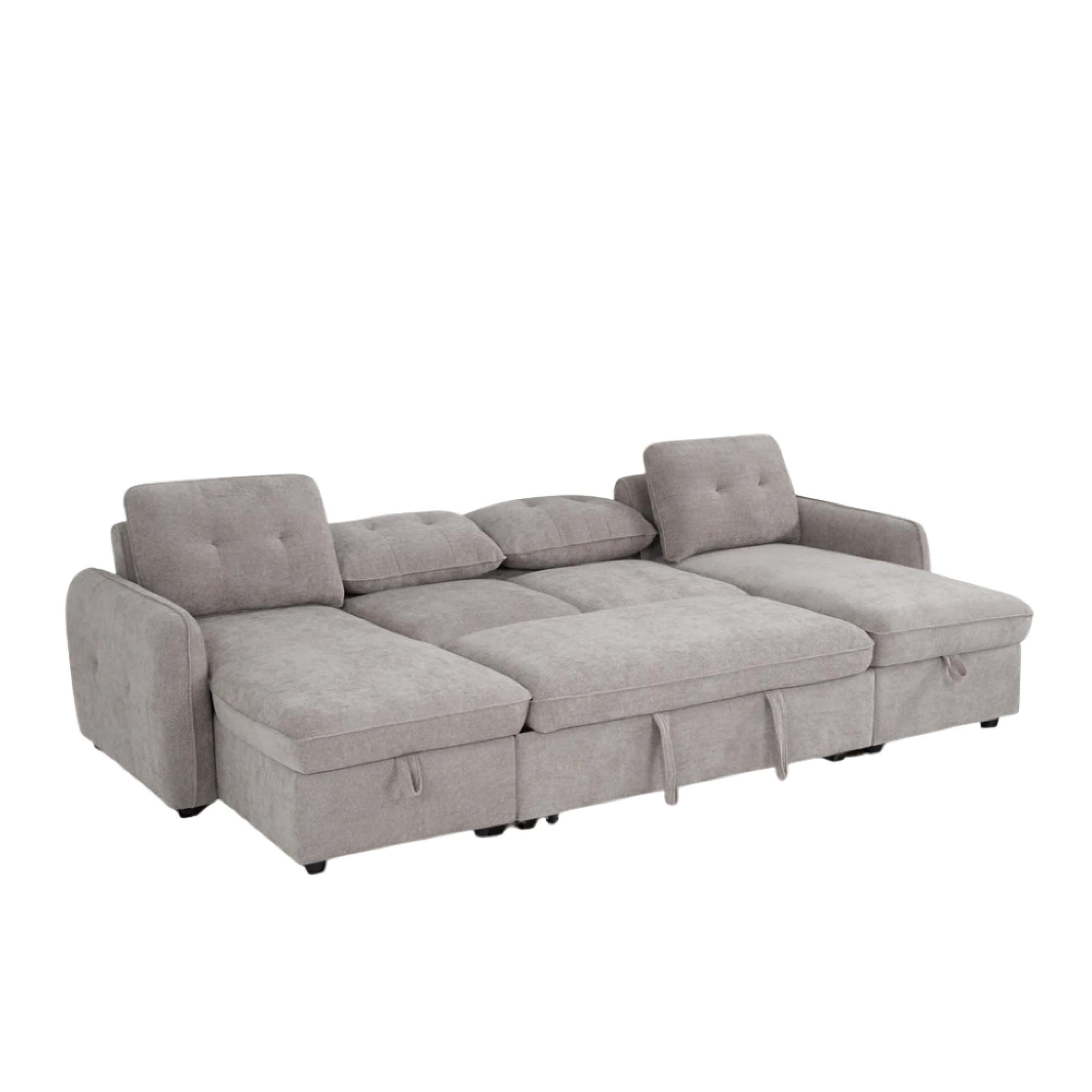 Moscow U Shape Corner Sofa Bed - Beige Fabric - Pull Out