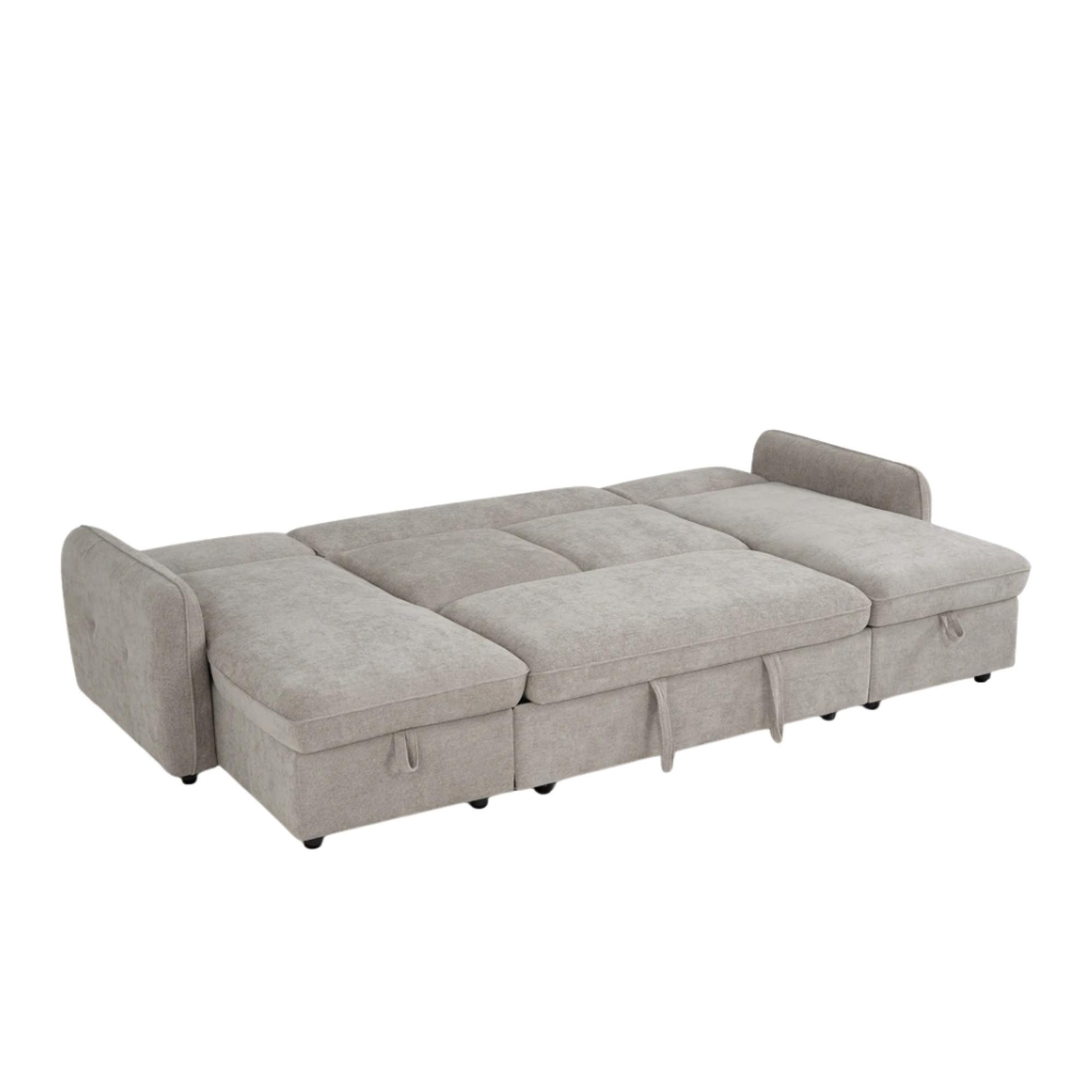 Moscow U Shape Corner Sofa Bed - Beige Fabric - Pull Out