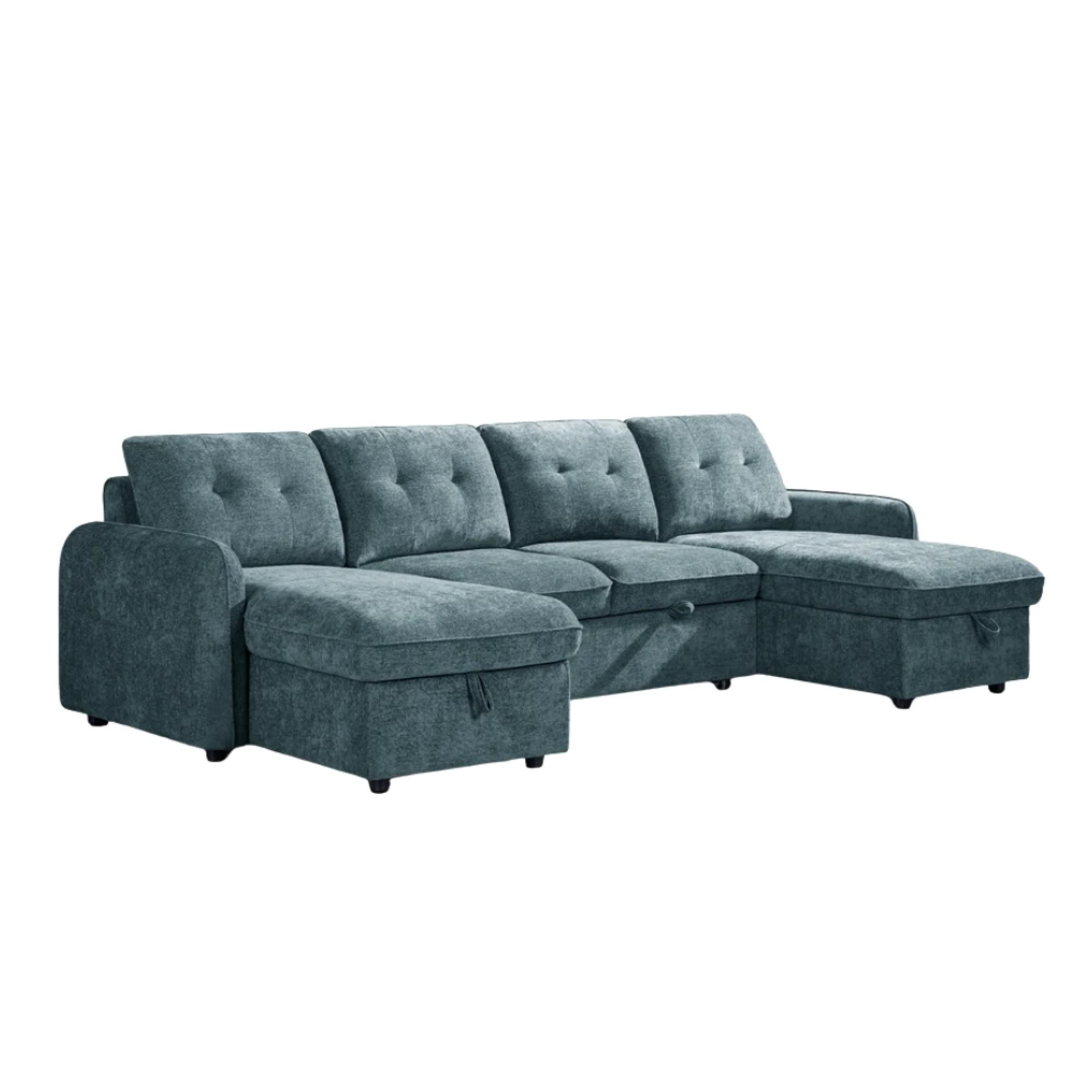 Moscow U Shape Corner Sofa Bed - Blue Fabric - Pull Out