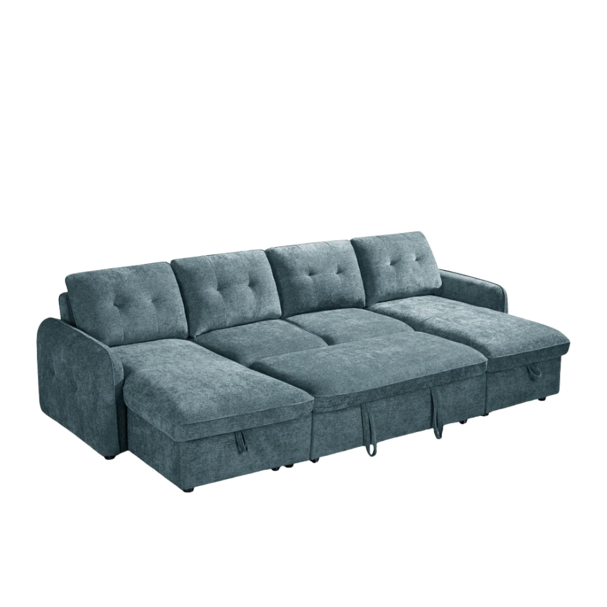 Moscow U Shape Corner Sofa Bed - Blue Fabric - Pull Out