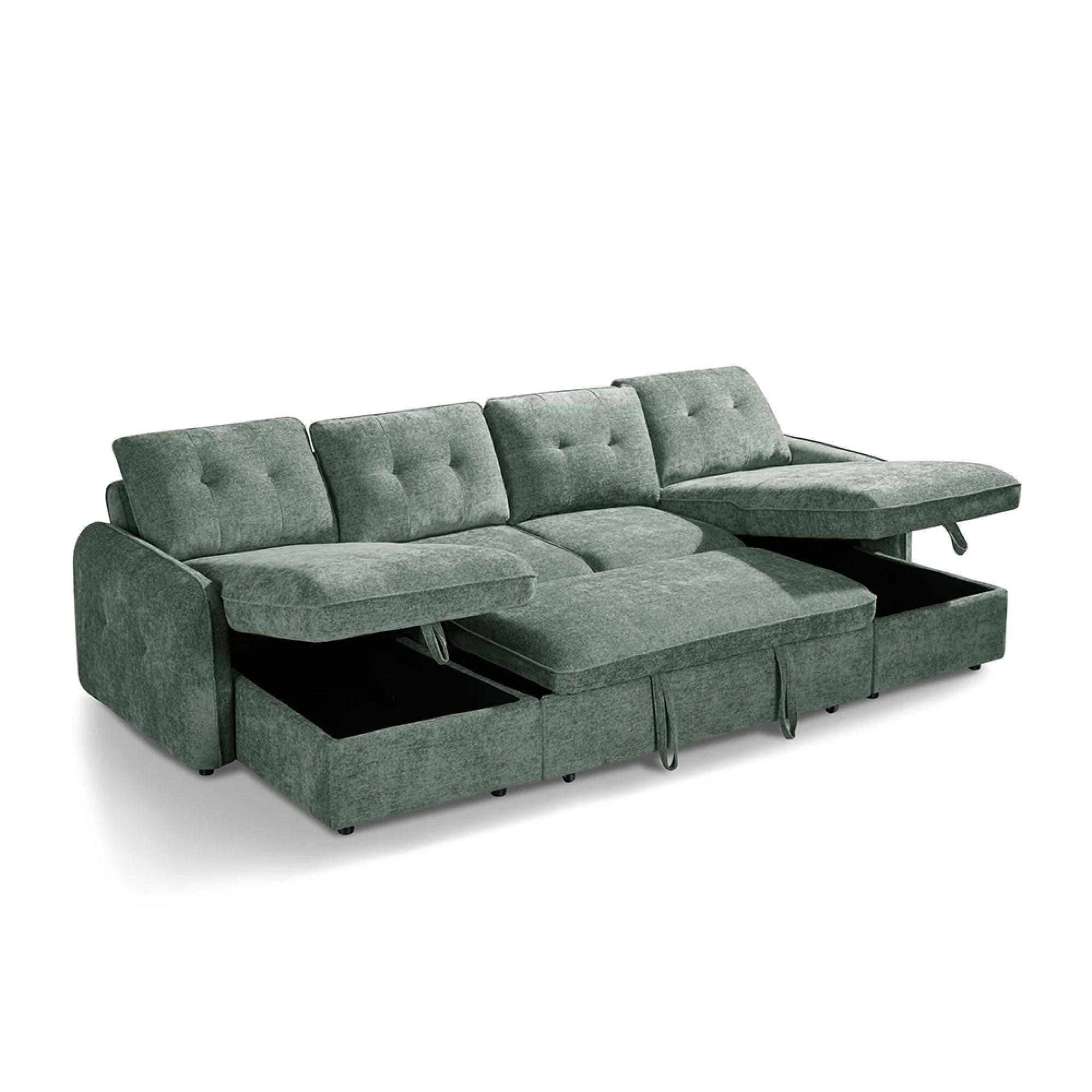 Moscow U Shape Corner Sofa Bed - Green Fabric - Pull Out