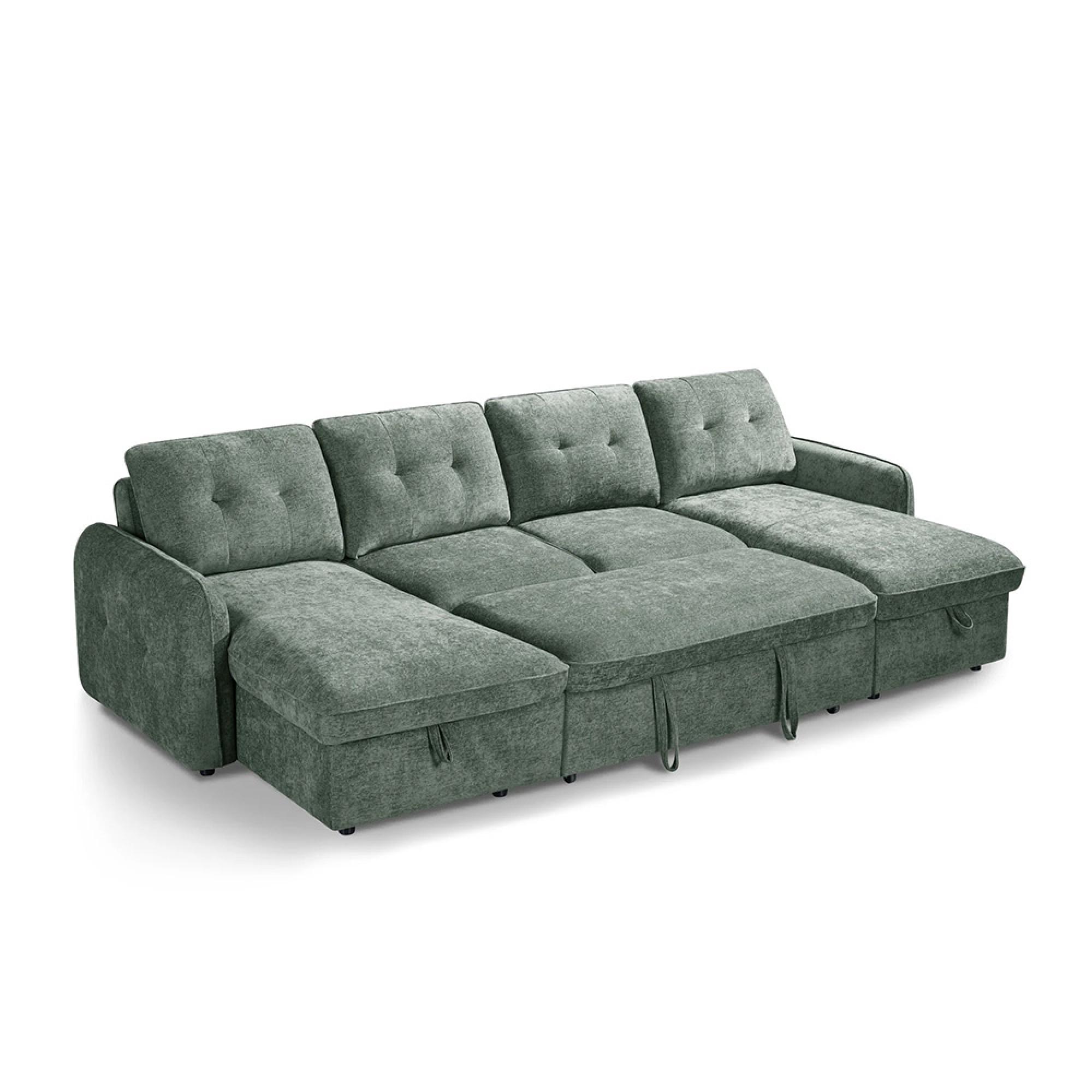 Moscow U Shape Corner Sofa Bed - Green Fabric - Pull Out