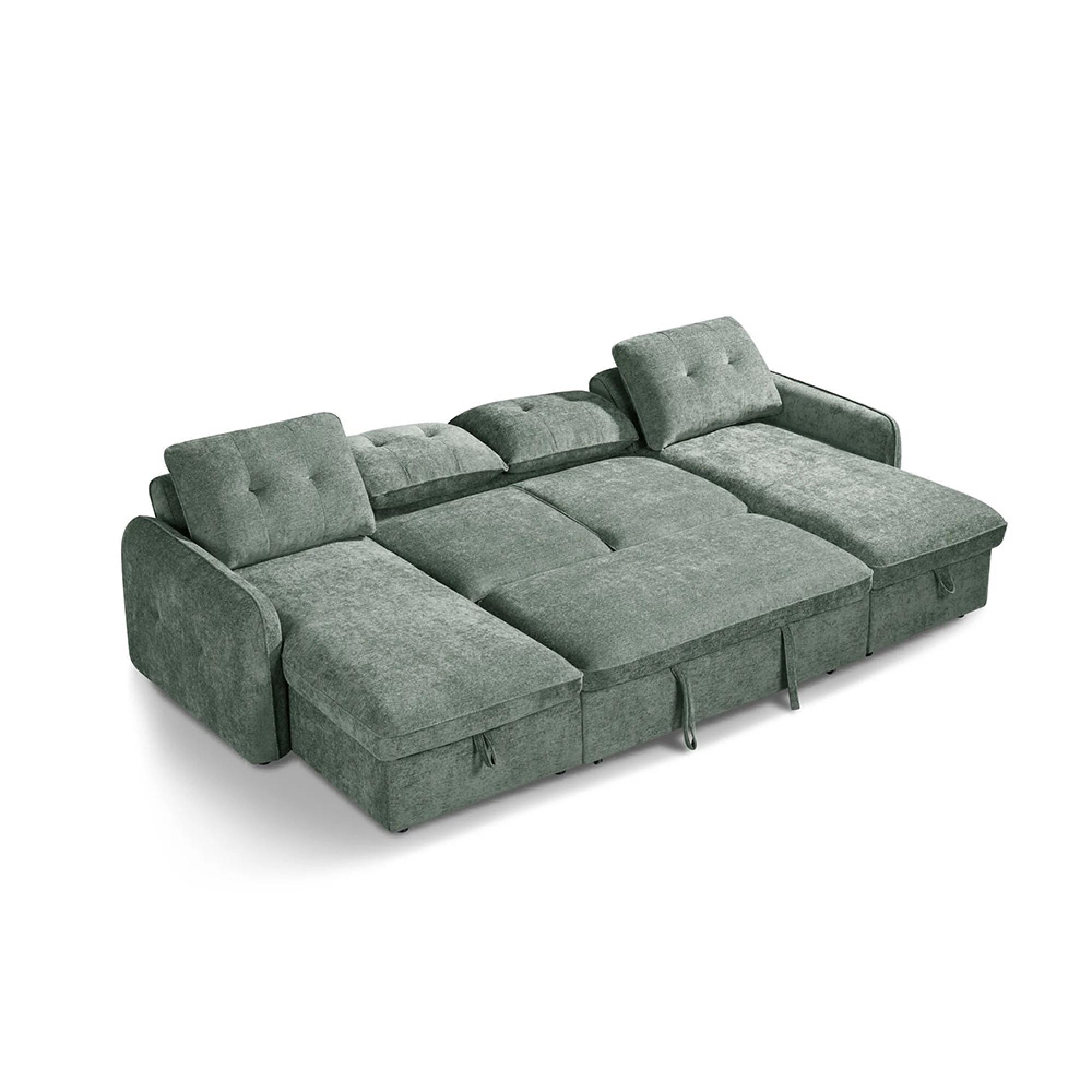 Moscow U Shape Corner Sofa Bed - Green Fabric - Pull Out