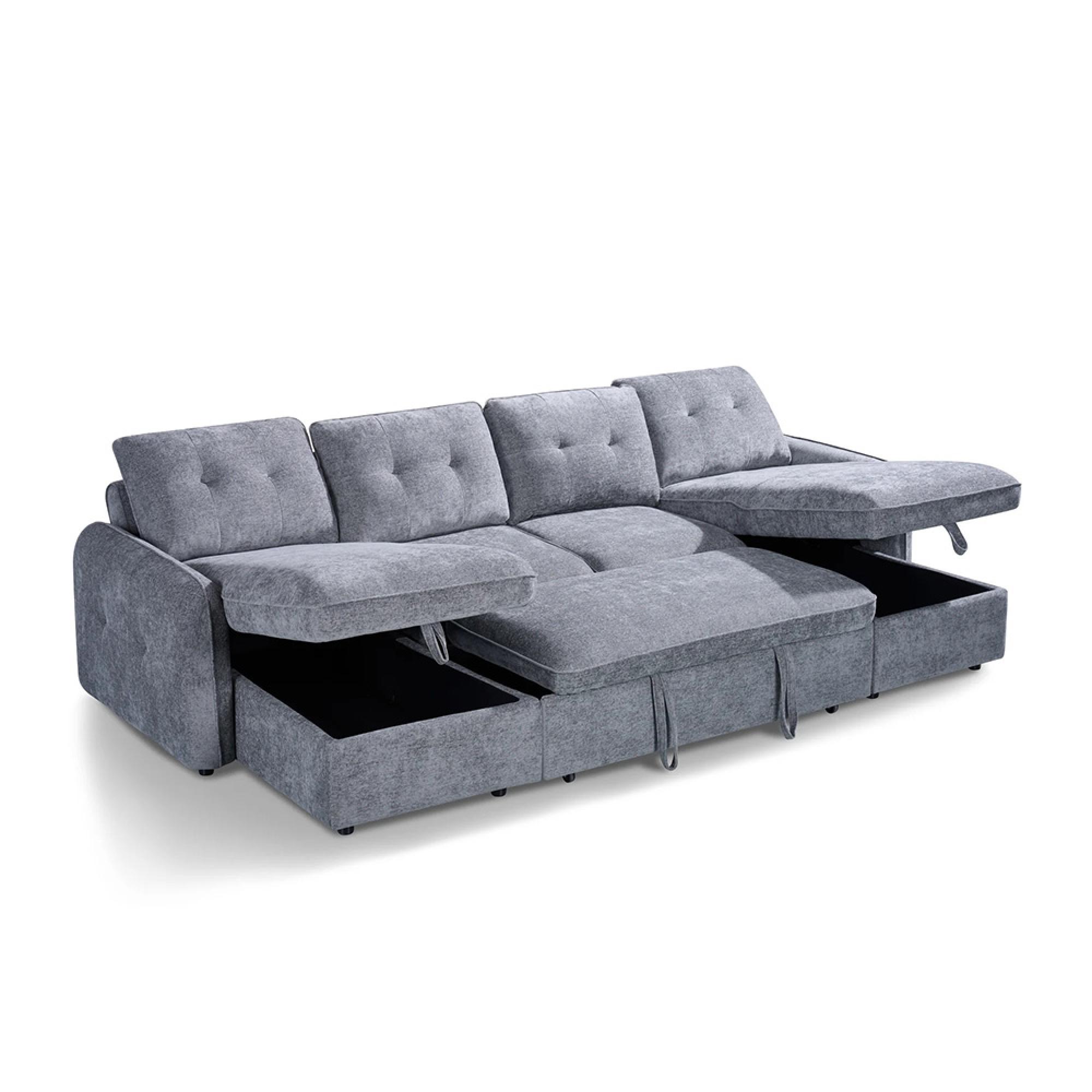 Moscow U Shape Corner Sofa Bed - Grey Fabric - Pull Out