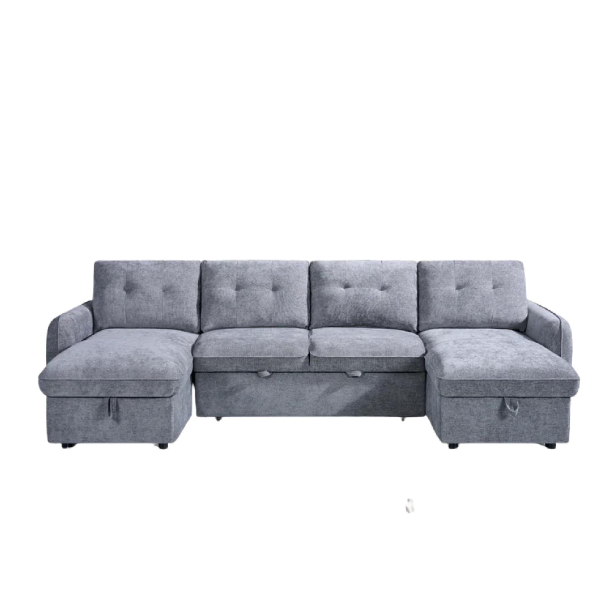 Moscow U Shape Corner Sofa Bed - Grey Fabric - Pull Out