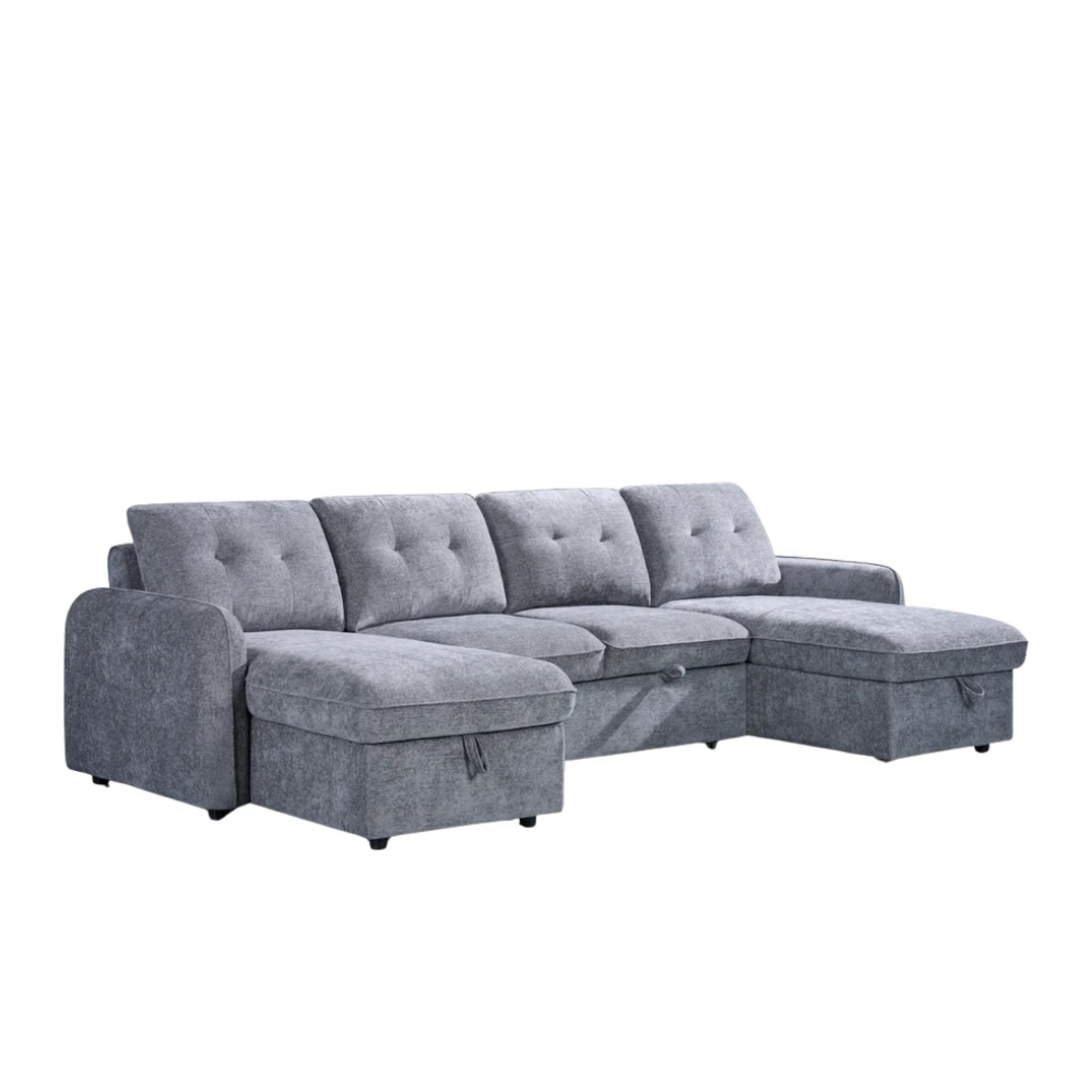 Moscow U Shape Corner Sofa Bed - Grey Fabric - Pull Out