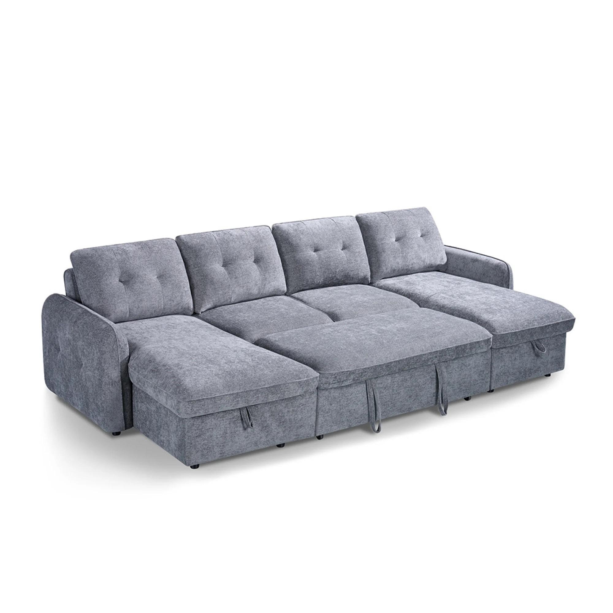 Moscow U Shape Corner Sofa Bed - Grey Fabric - Pull Out