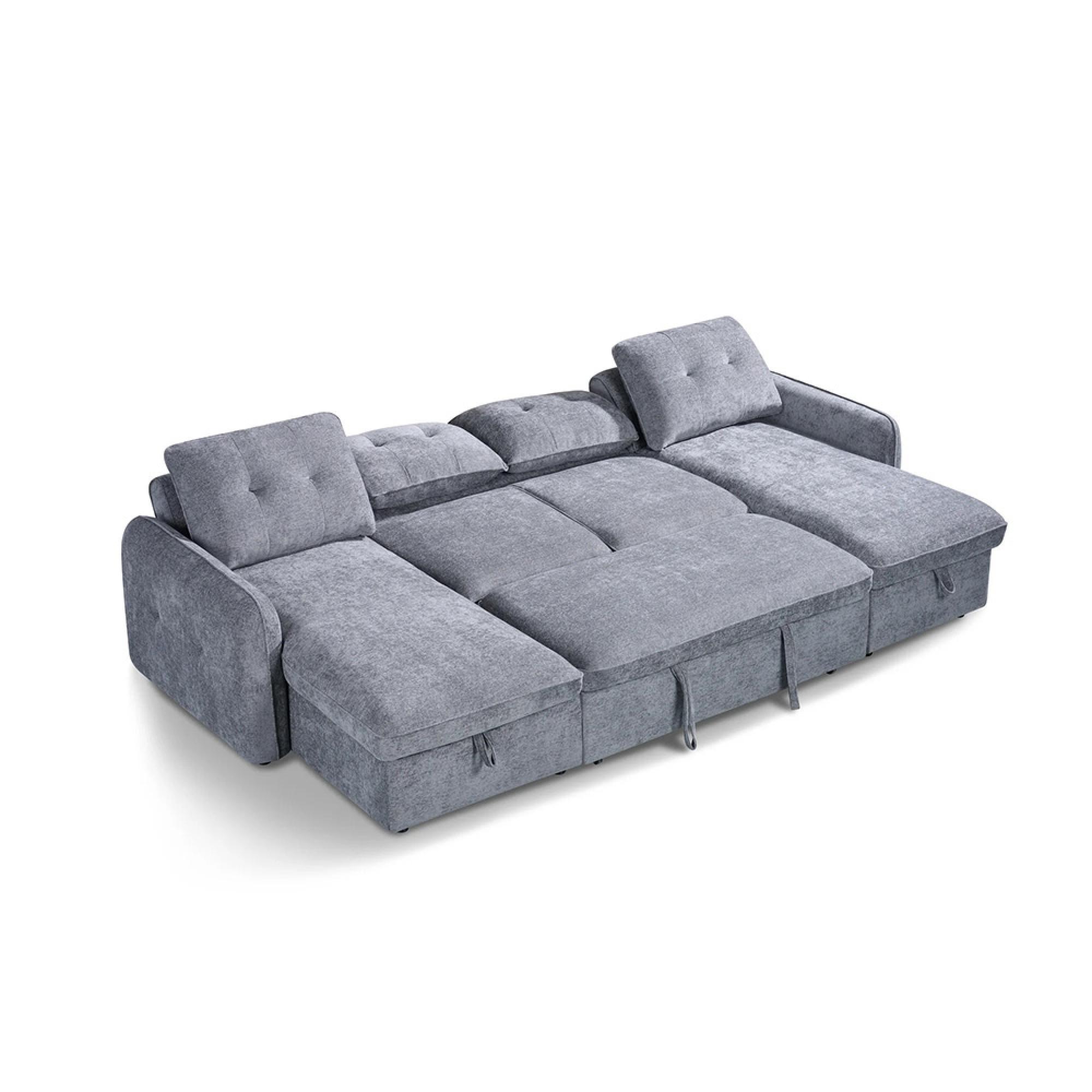 Moscow U Shape Corner Sofa Bed - Grey Fabric - Pull Out