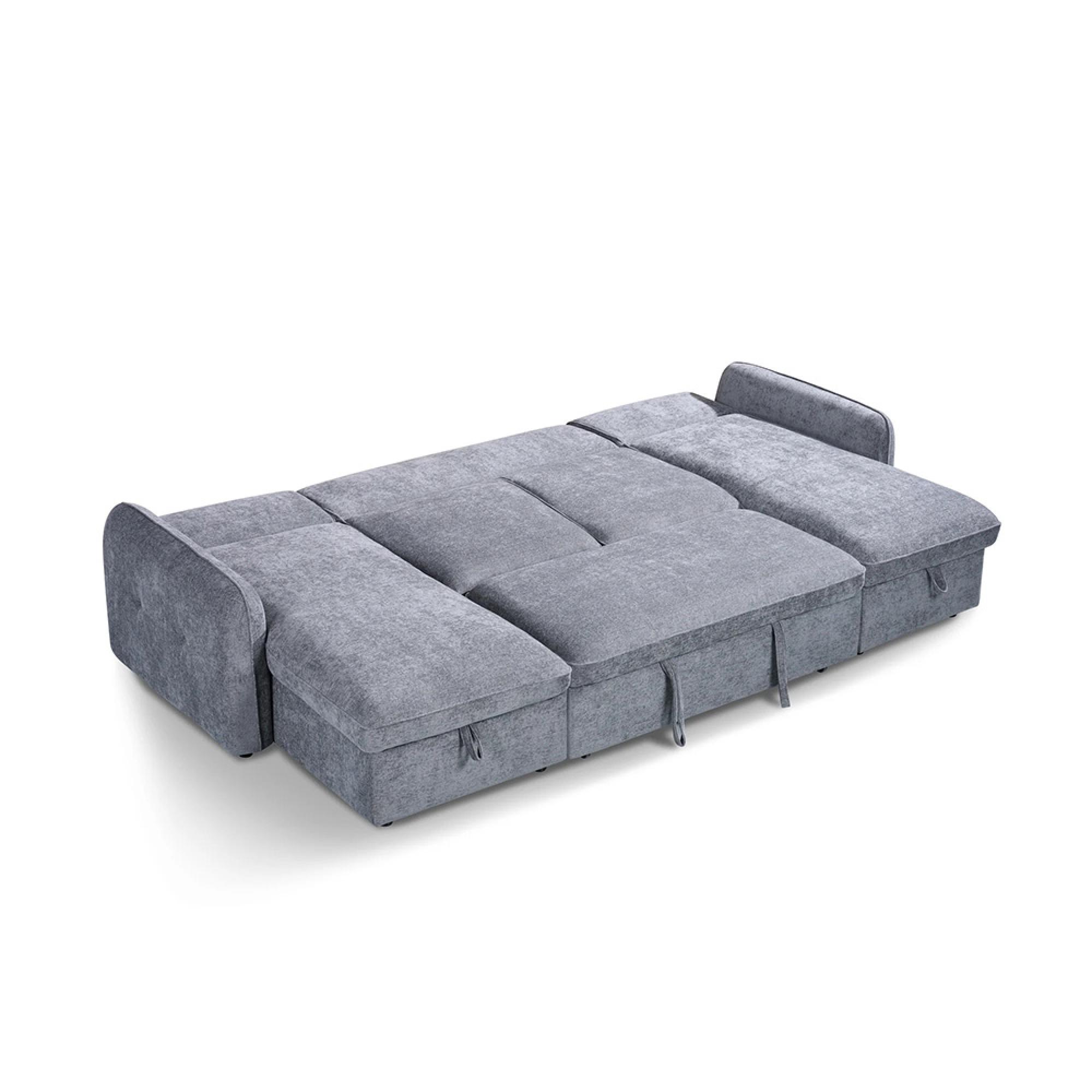 Moscow U Shape Corner Sofa Bed - Grey Fabric - Pull Out