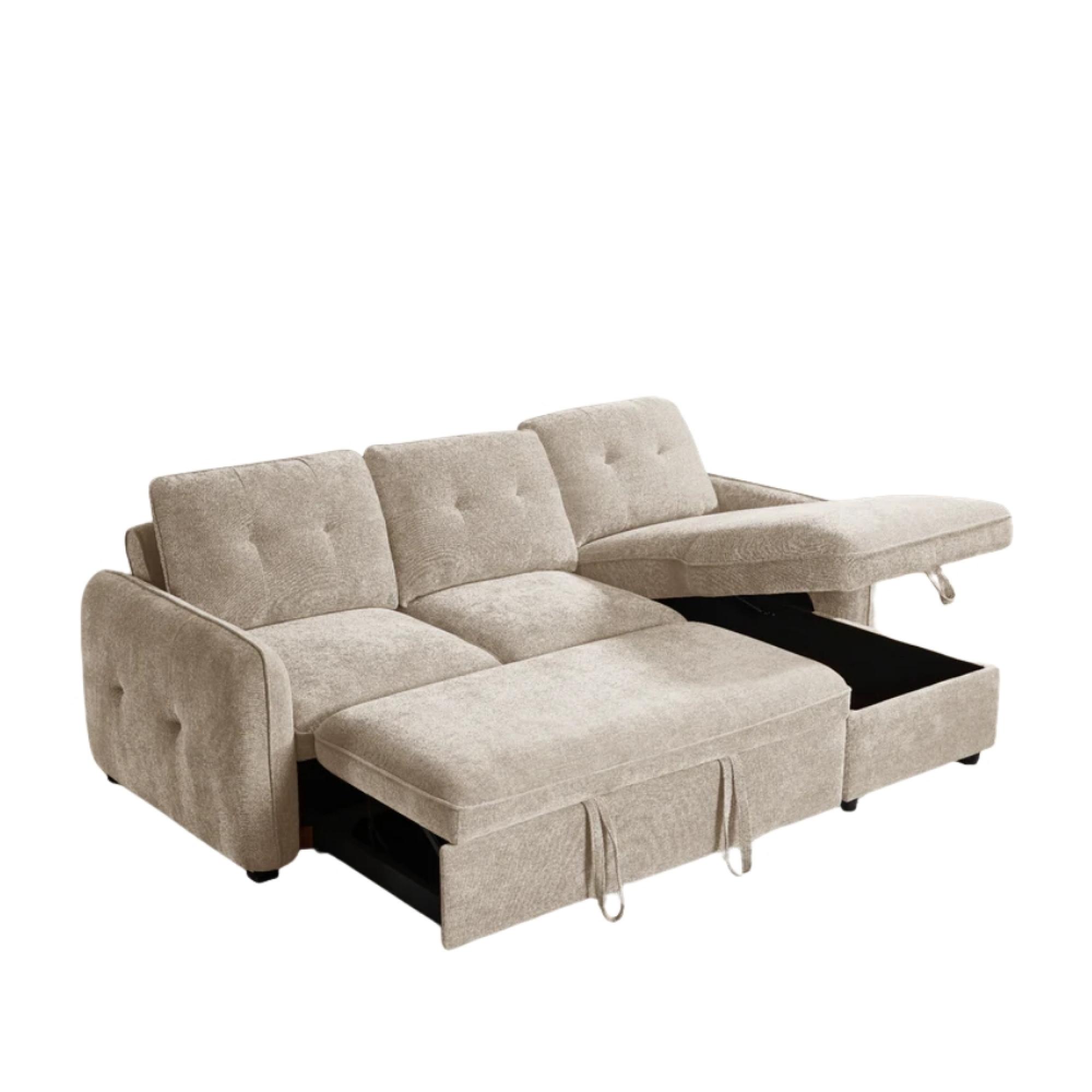 Moscow Universal Corner Sofa Bed - Beige Fabric - Pull Out
