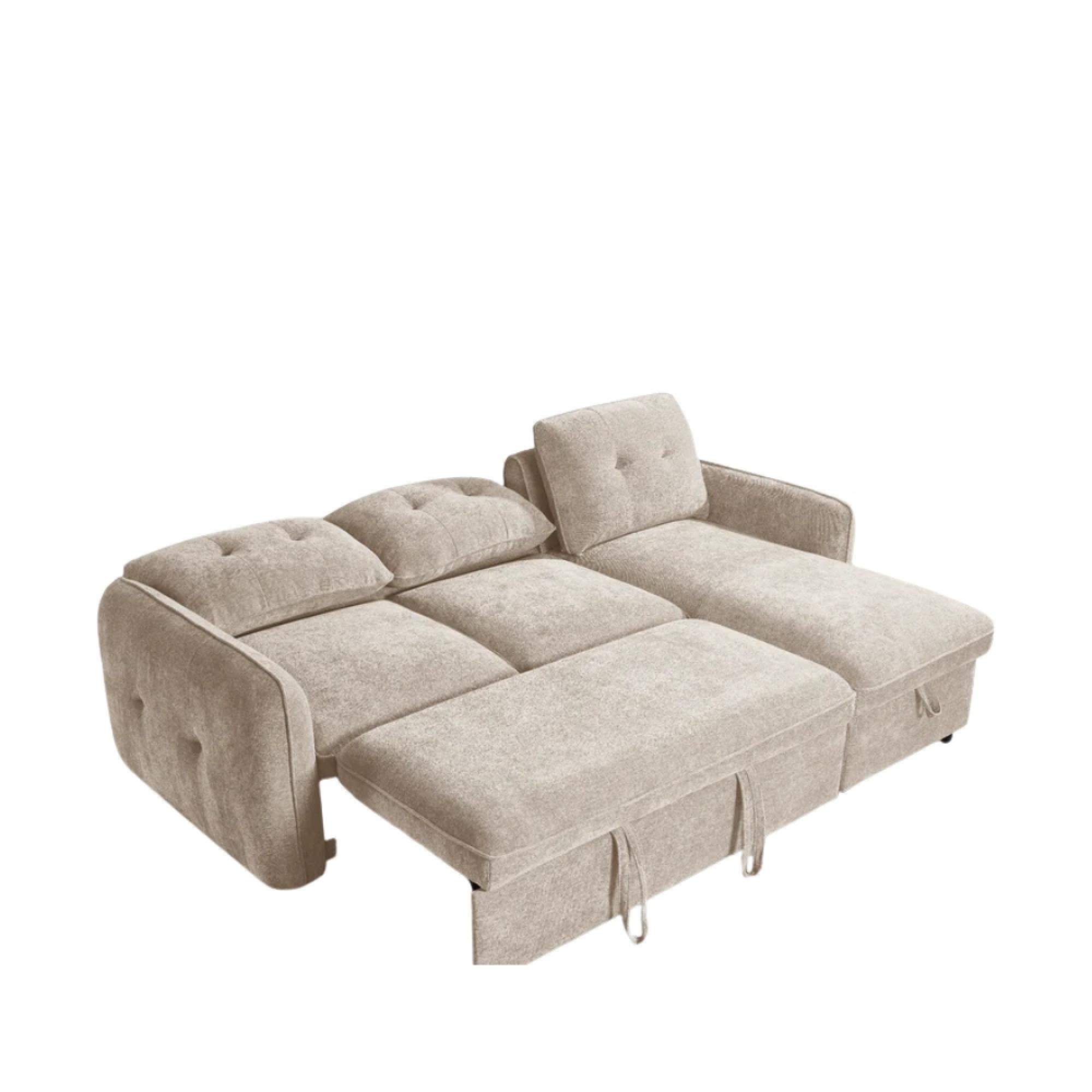 Moscow Universal Corner Sofa Bed - Beige Fabric - Pull Out