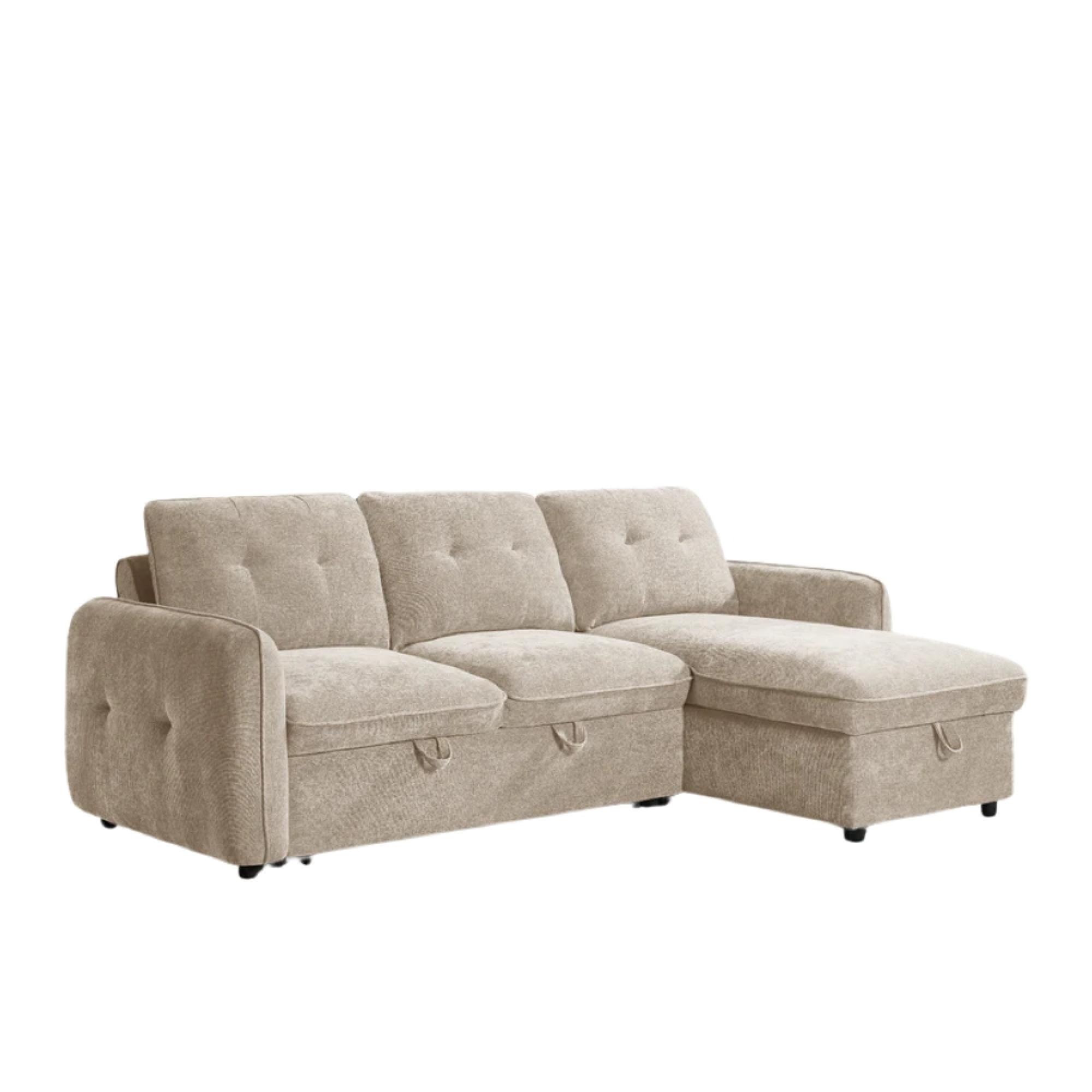 Moscow Universal Corner Sofa Bed - Beige Fabric - Pull Out