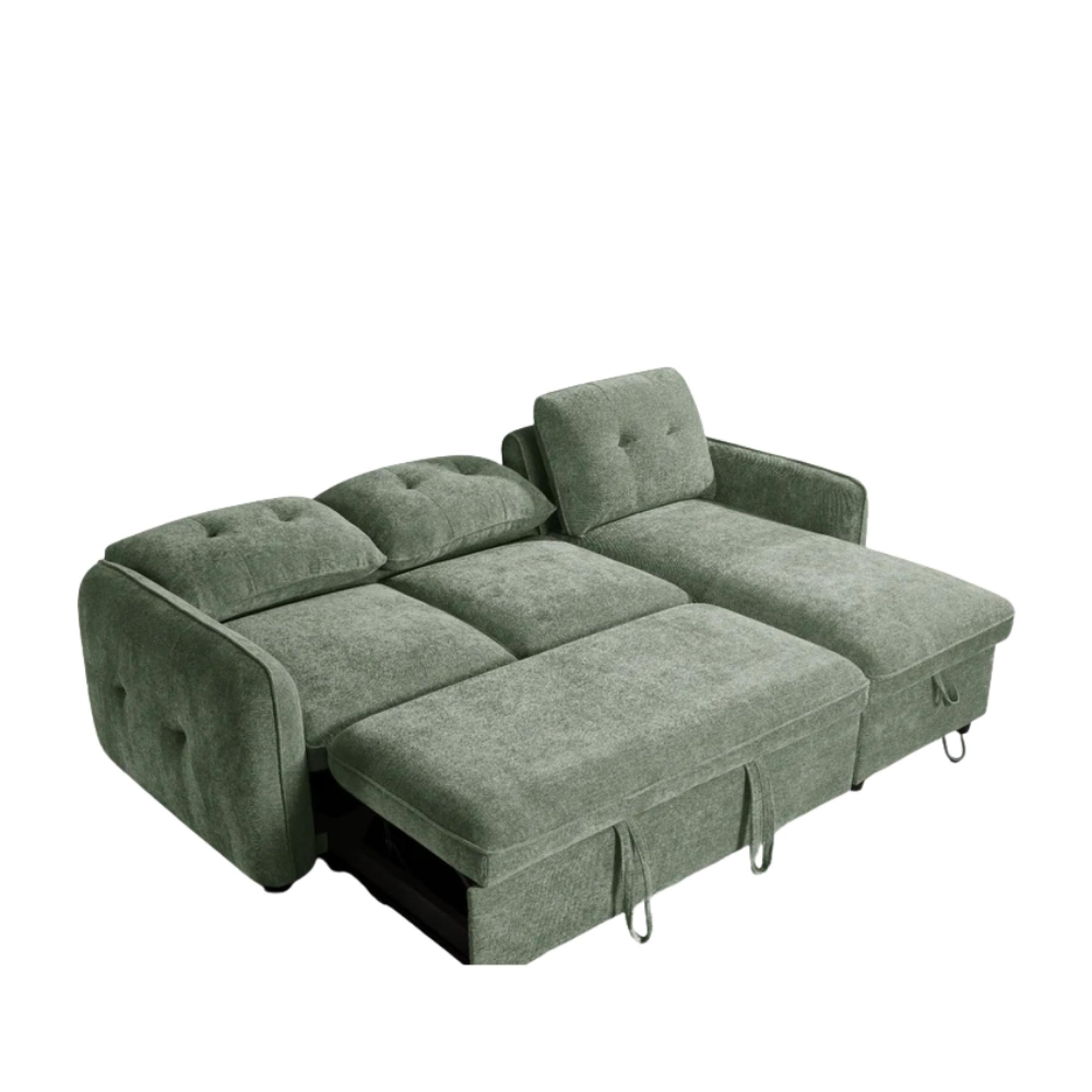 Moscow Universal Corner Sofa Bed - Green Fabric - Pull Out