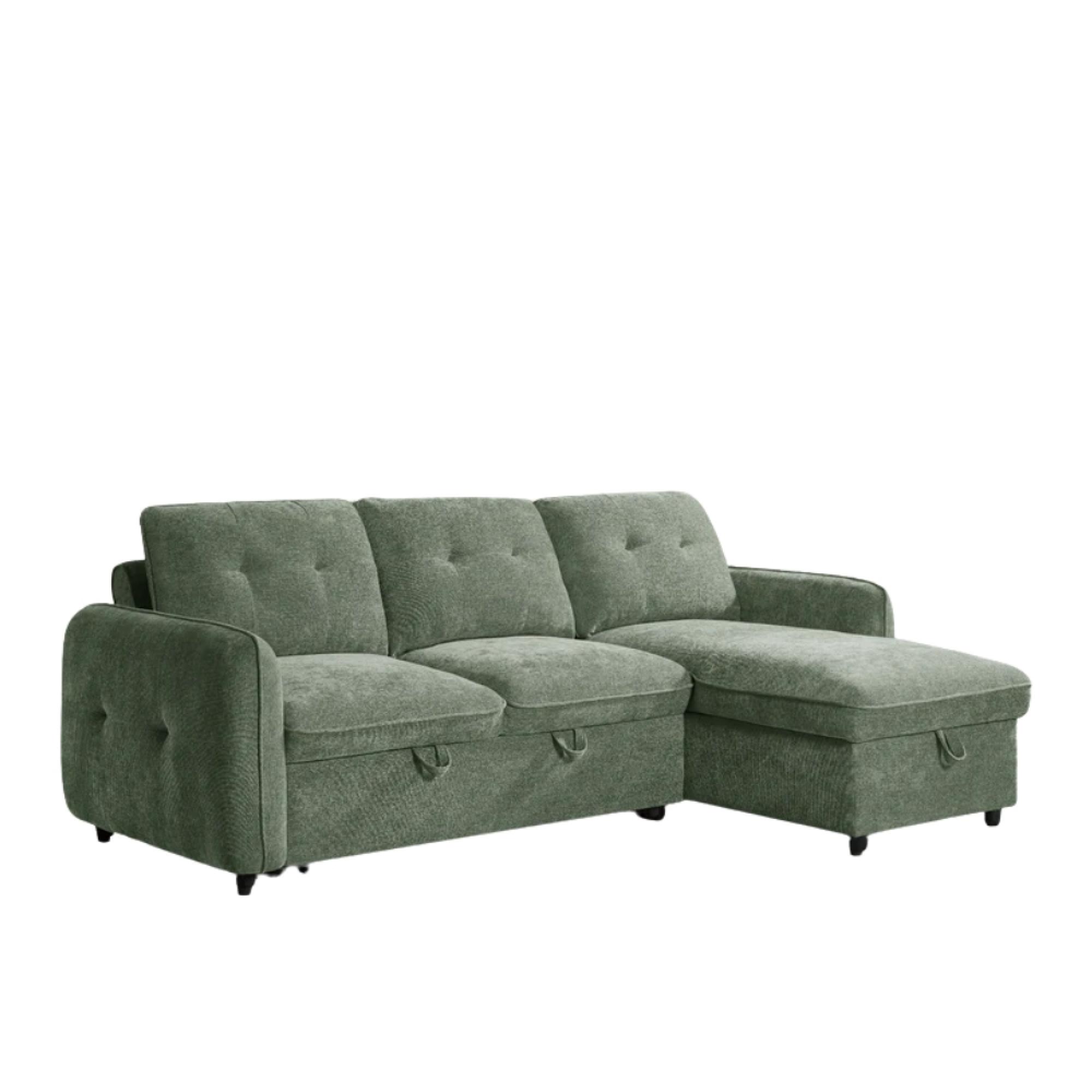 Moscow Universal Corner Sofa Bed - Green Fabric - Pull Out