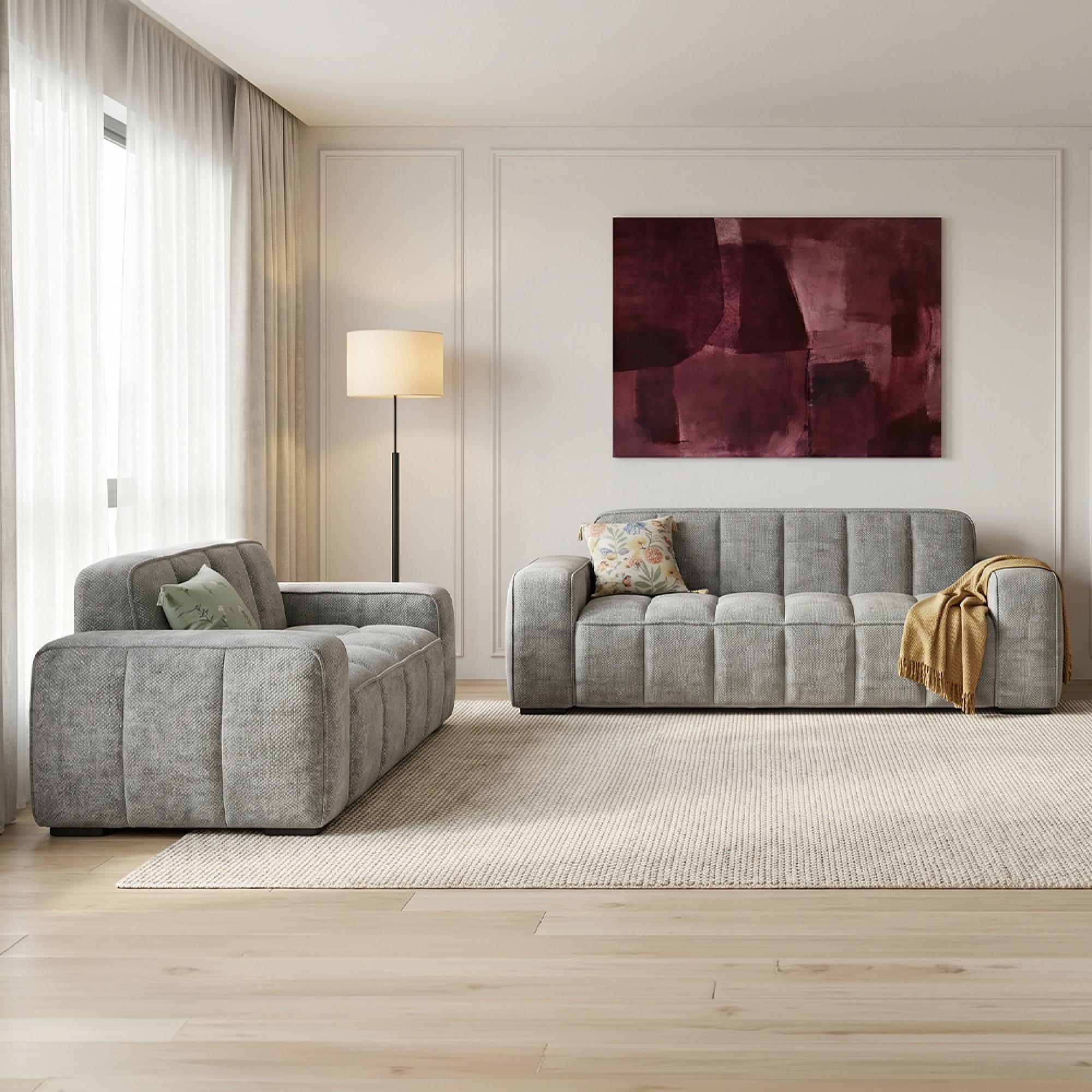 Paris Sofa - Grey Fabric - 3+2 Seater