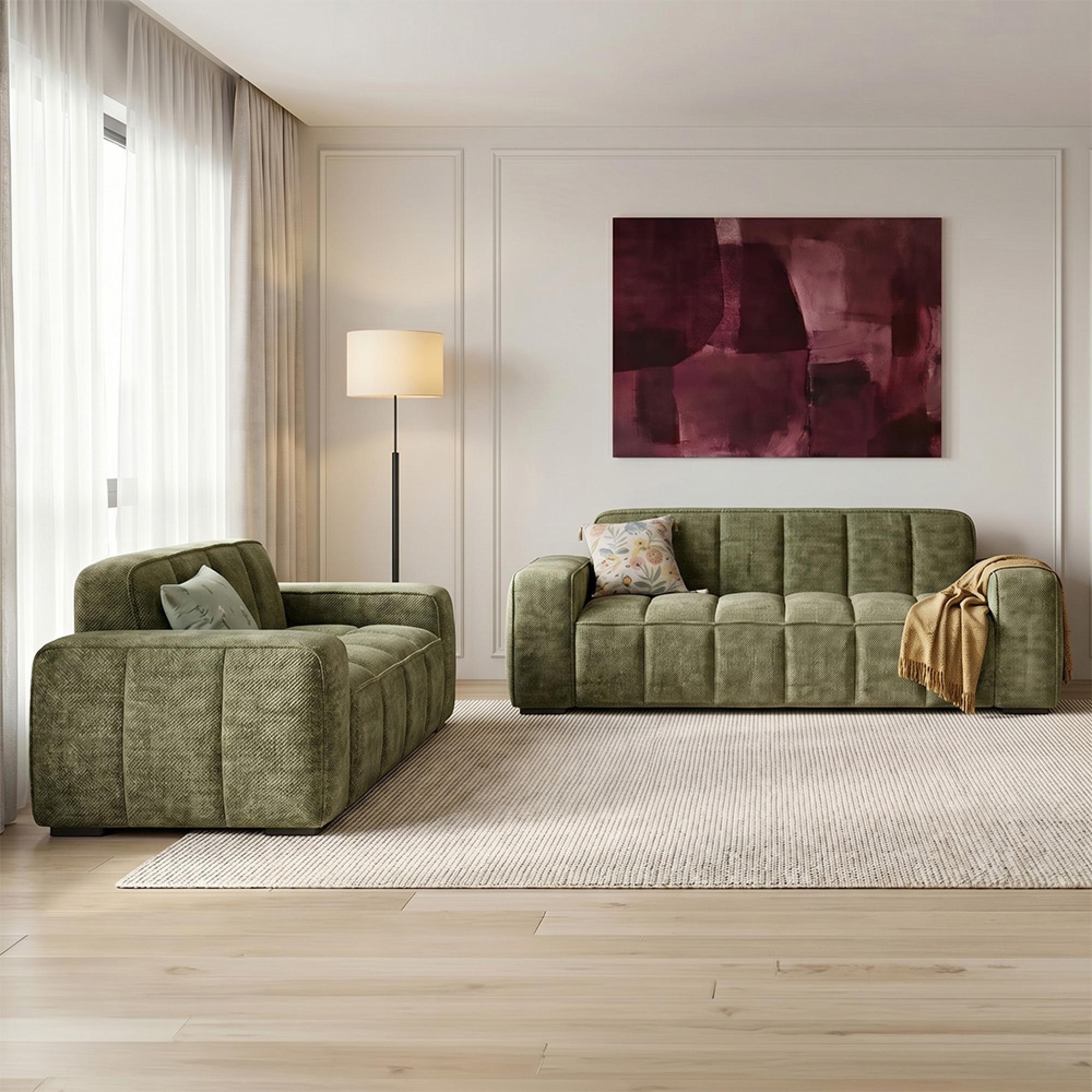 Paris Sofa - Olive Fabric - 3+2 Seater