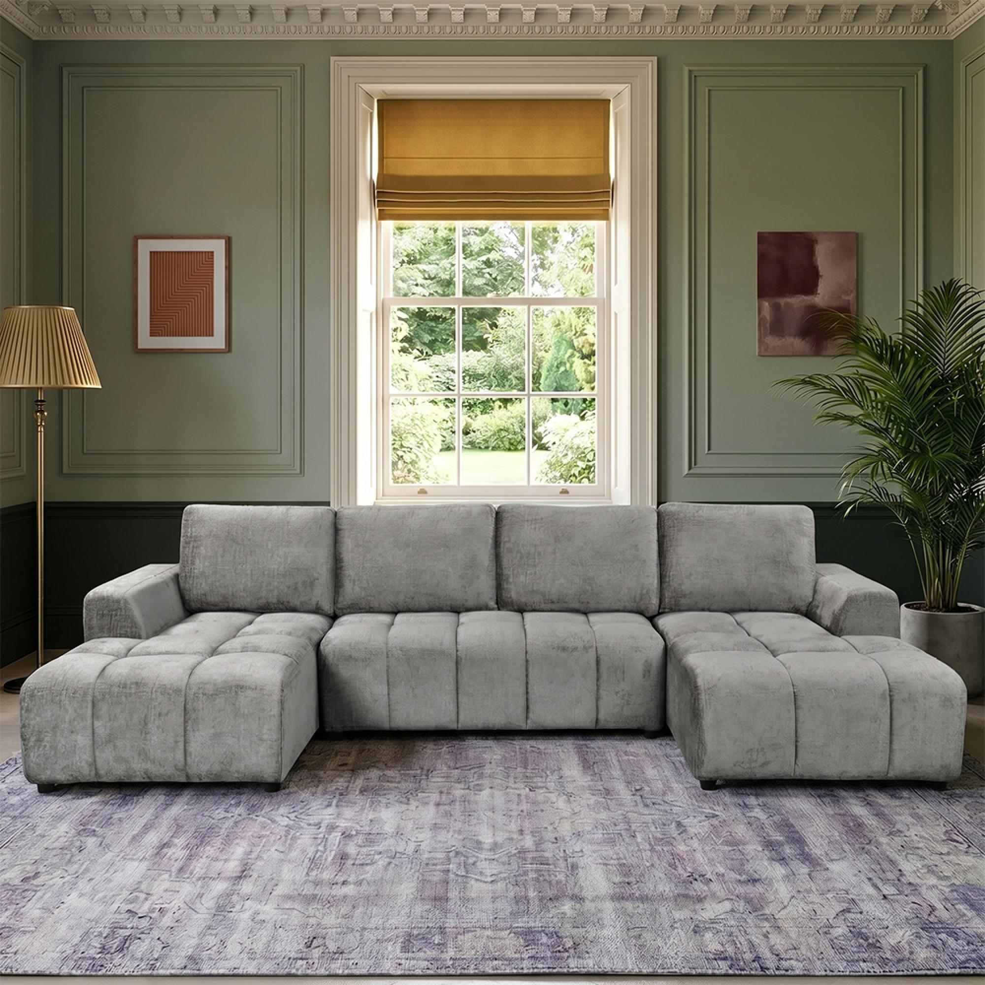 Shanghai Luxury U Shape Corner Sofa Bed - Grey Fabric