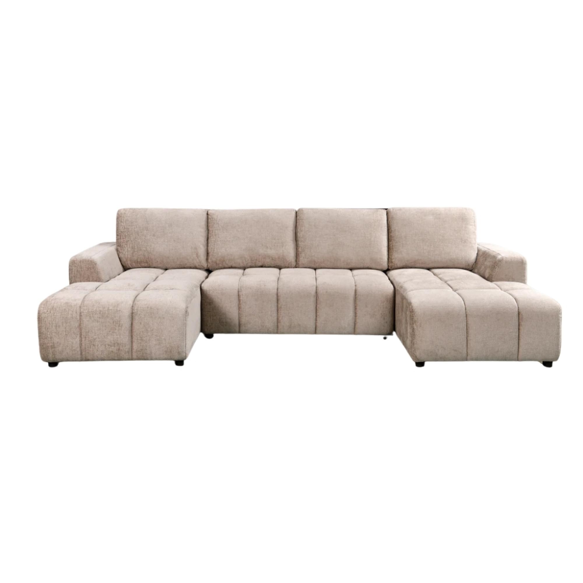 Shanghai Luxury U Shape Corner Sofa Bed - Beige Fabric