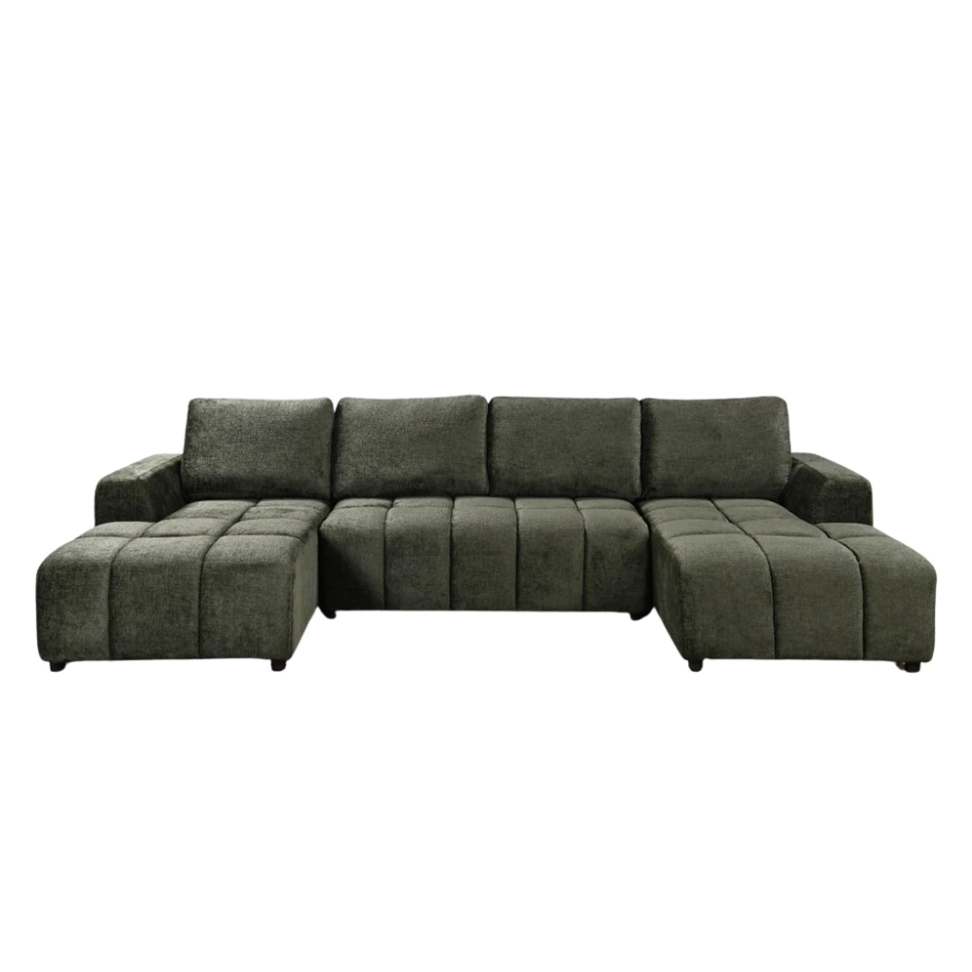 Shanghai Luxury U Shape Corner Sofa Bed - Green Fabric