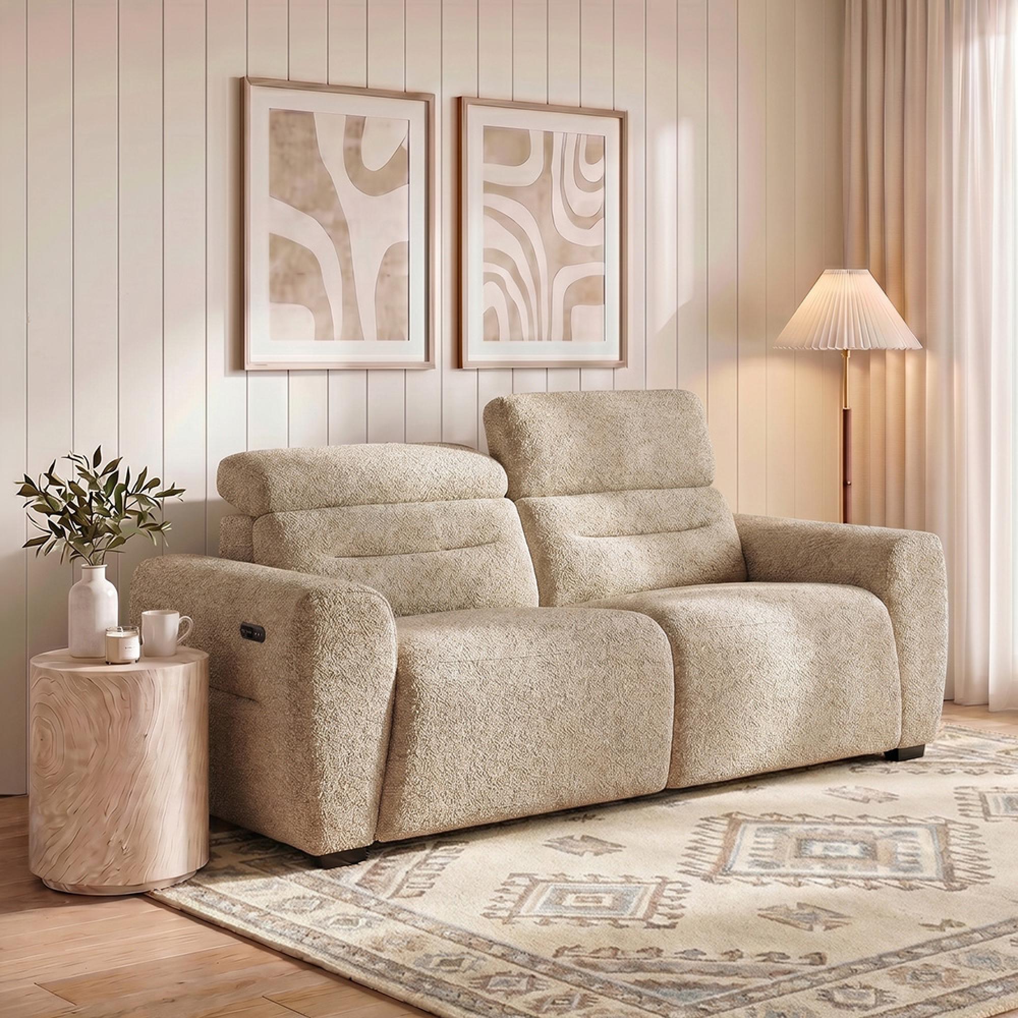 Tokyo Electric Recliner Sofa - Beige Fabric - 2 Seater