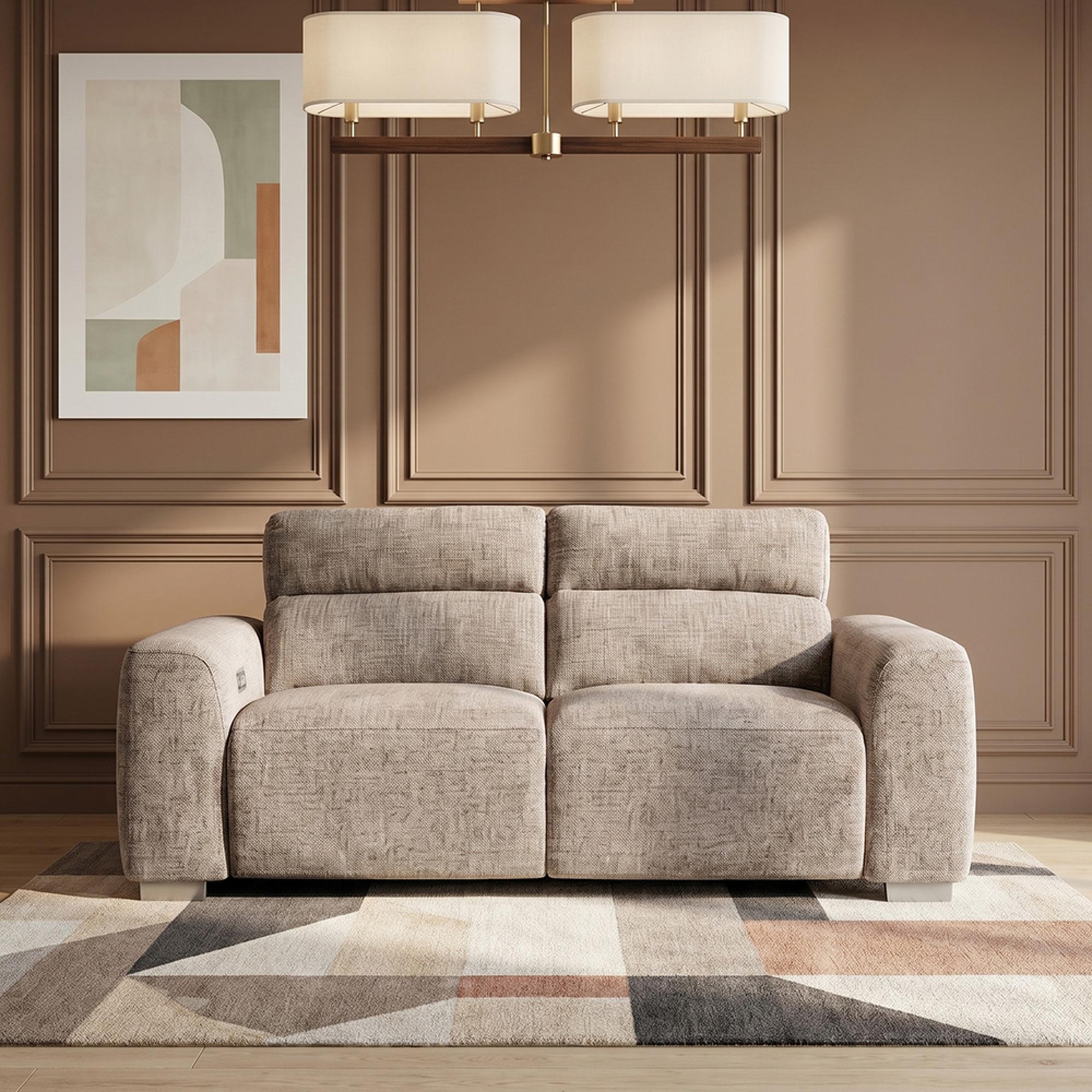 Toronto Electric Recliner Sofa - Beige Fabric - 2 Seater