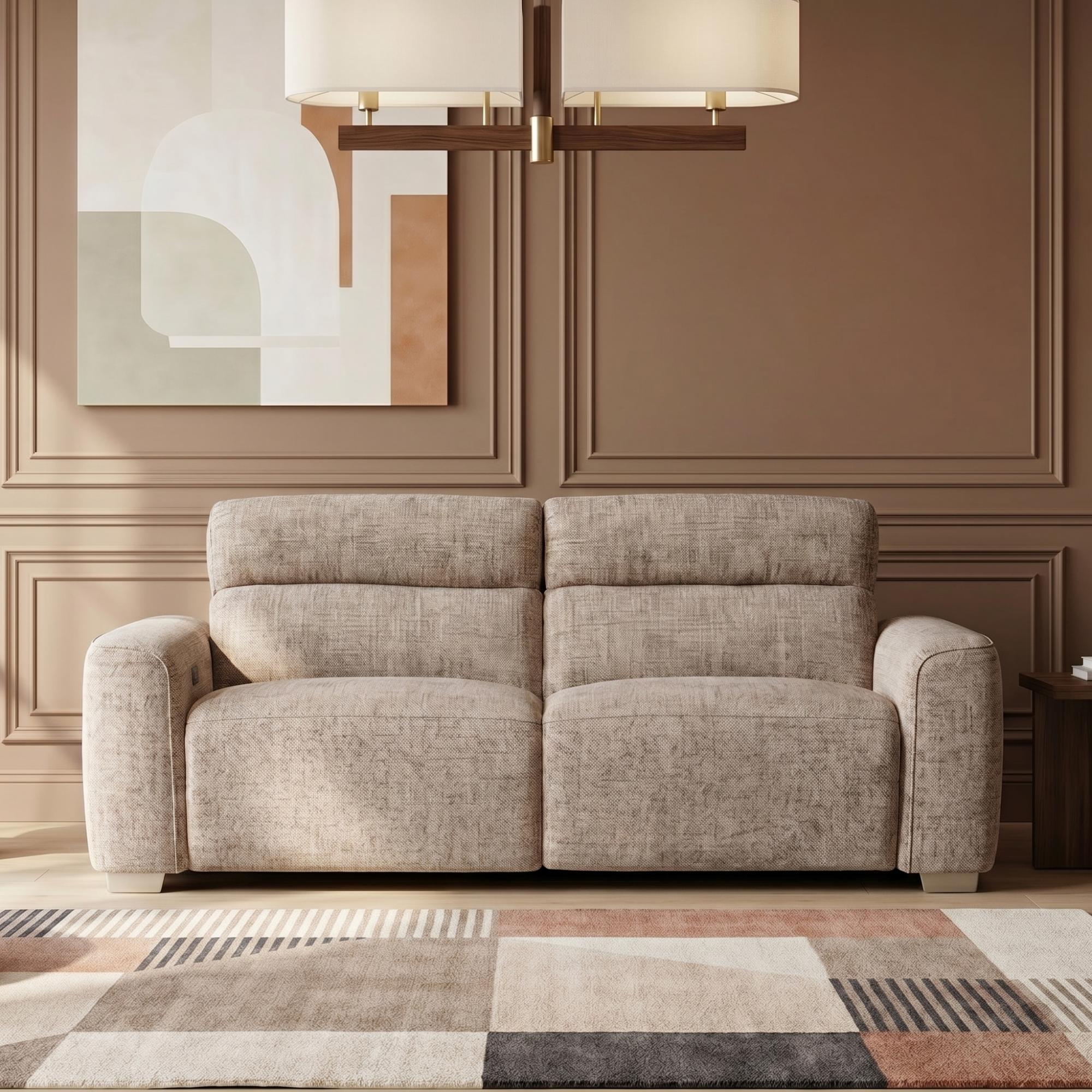 Toronto Electric Recliner Sofa - Beige Fabric - 3 Seater