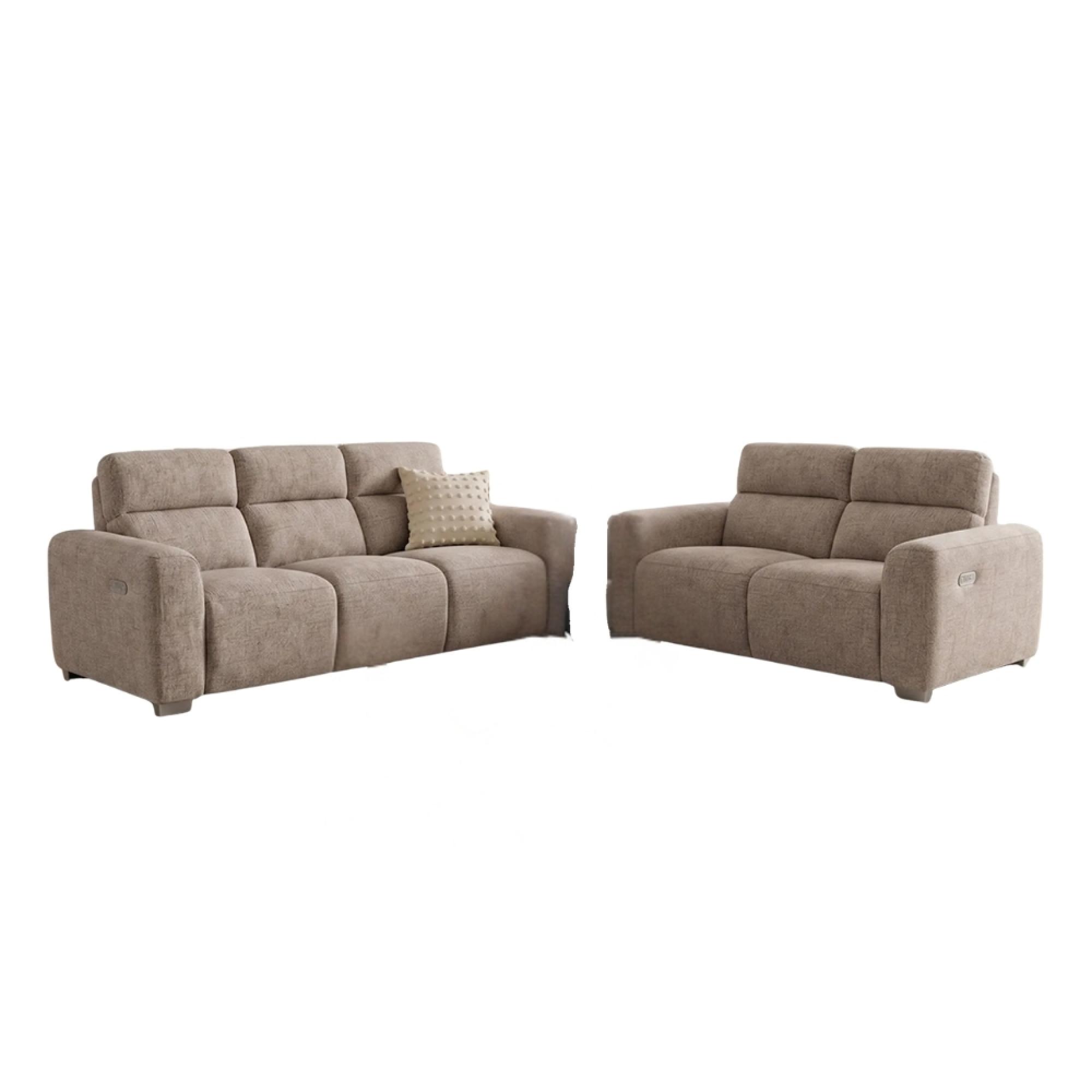Toronto Electric Recliner Sofa - Beige Fabric - 3+2 Seater