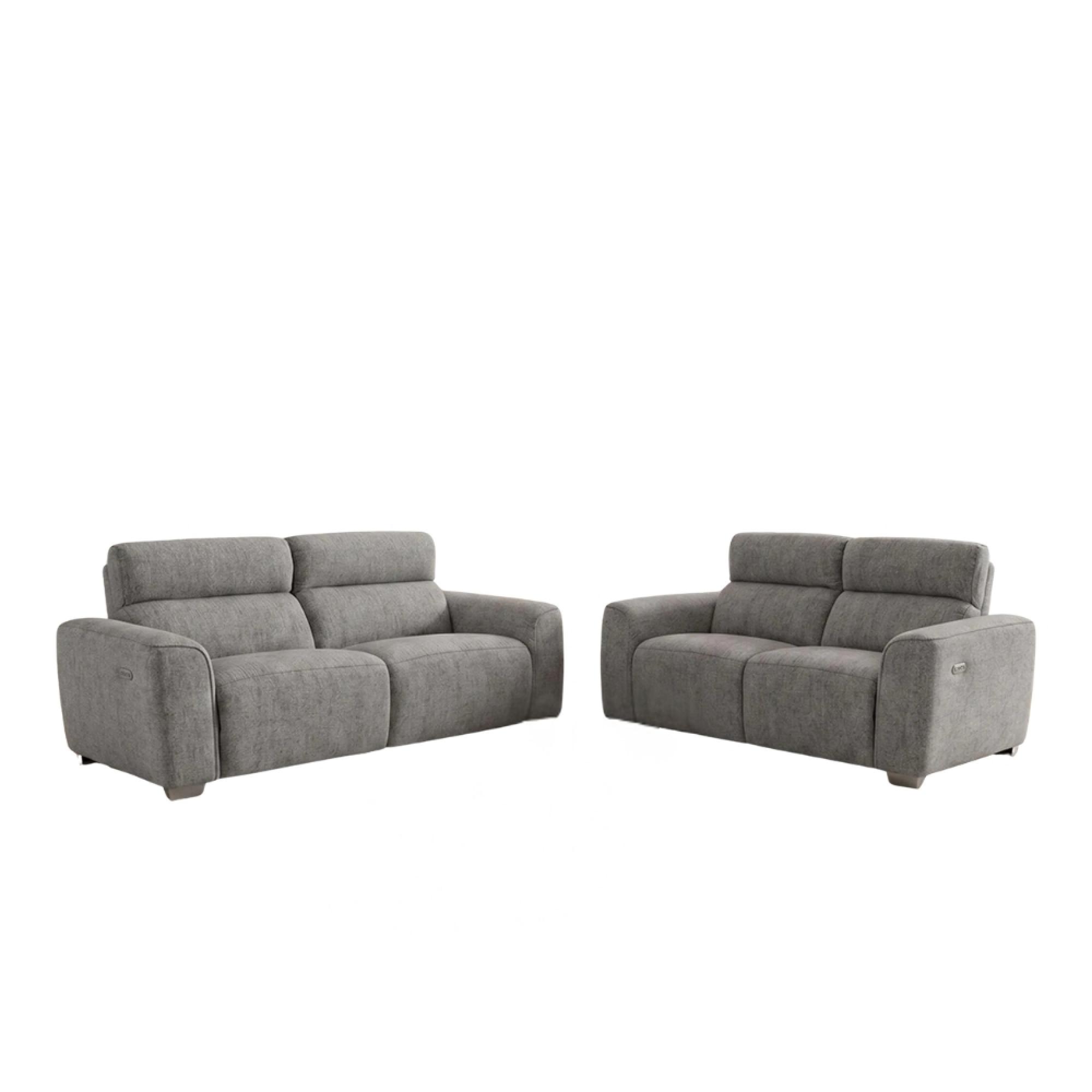 Toronto Electric Recliner Sofa - Grey Fabric - 3+2 Seater