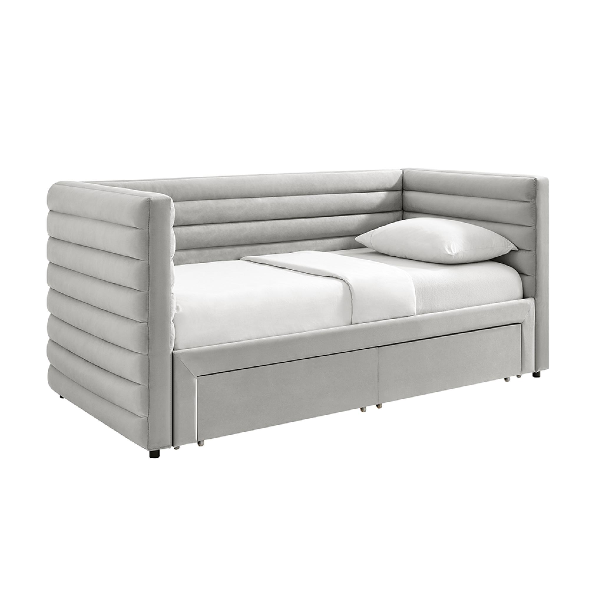 Byrne Daybed - 2 Drawer - Grey Velvet - Fabric