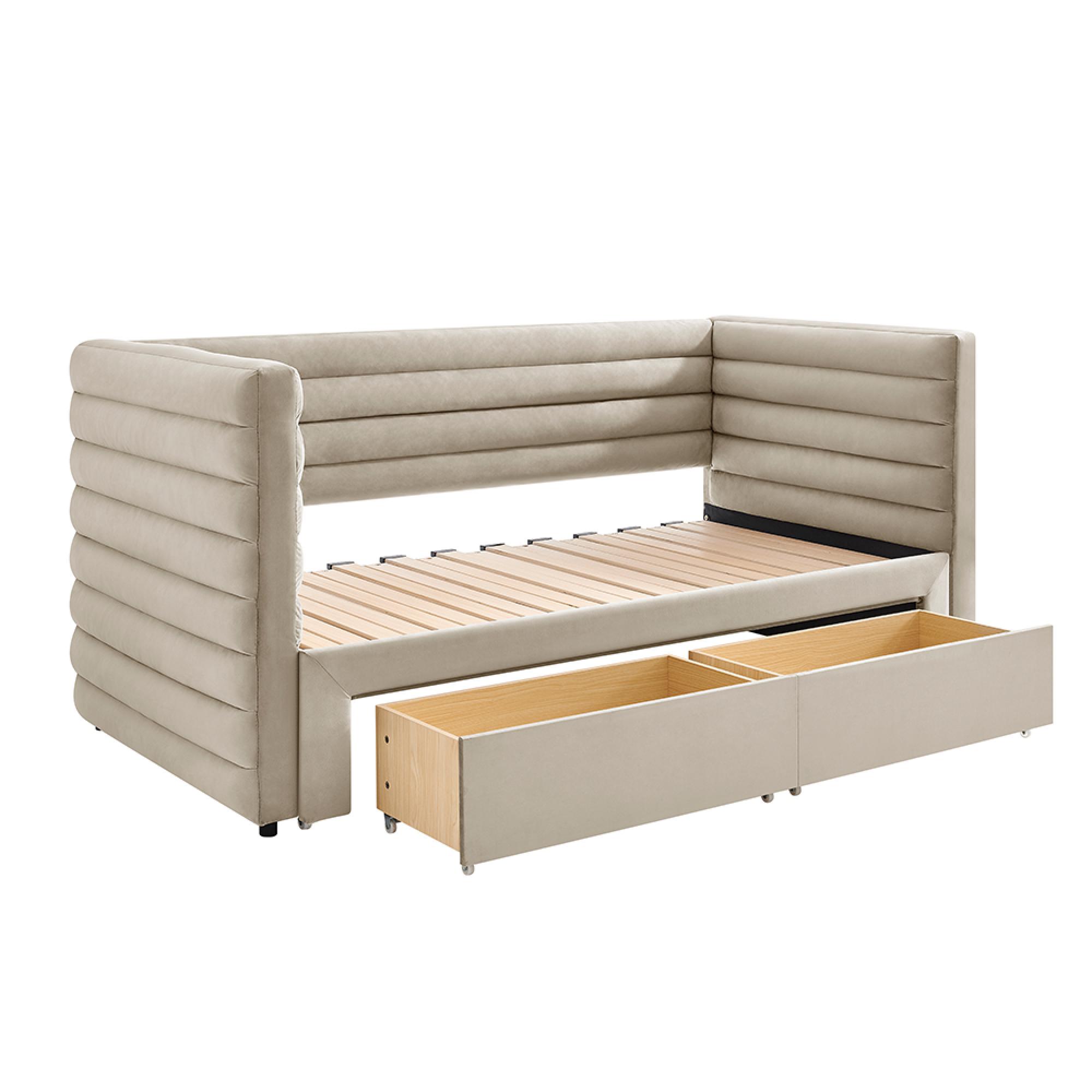 Byrne Daybed - 2 Drawer - Taupe Velvet - Fabric
