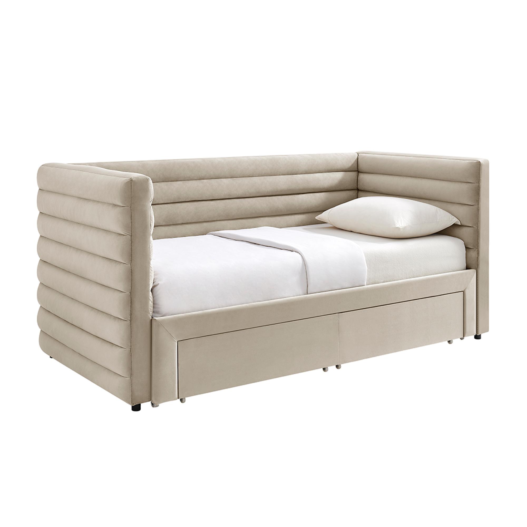 Byrne Daybed - 2 Drawer - Taupe Velvet - Fabric