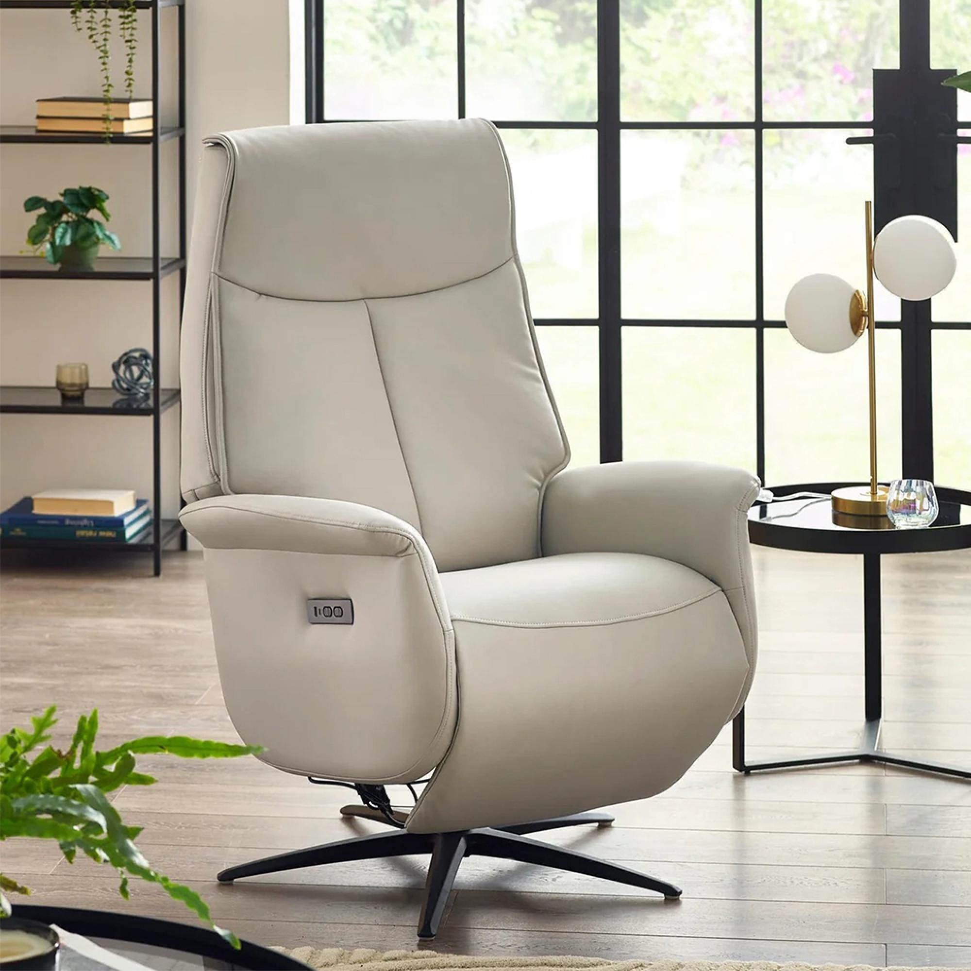 Sofia Dual Recliner Swivel Armchair - Grey and Black - Faux Leather and Metal