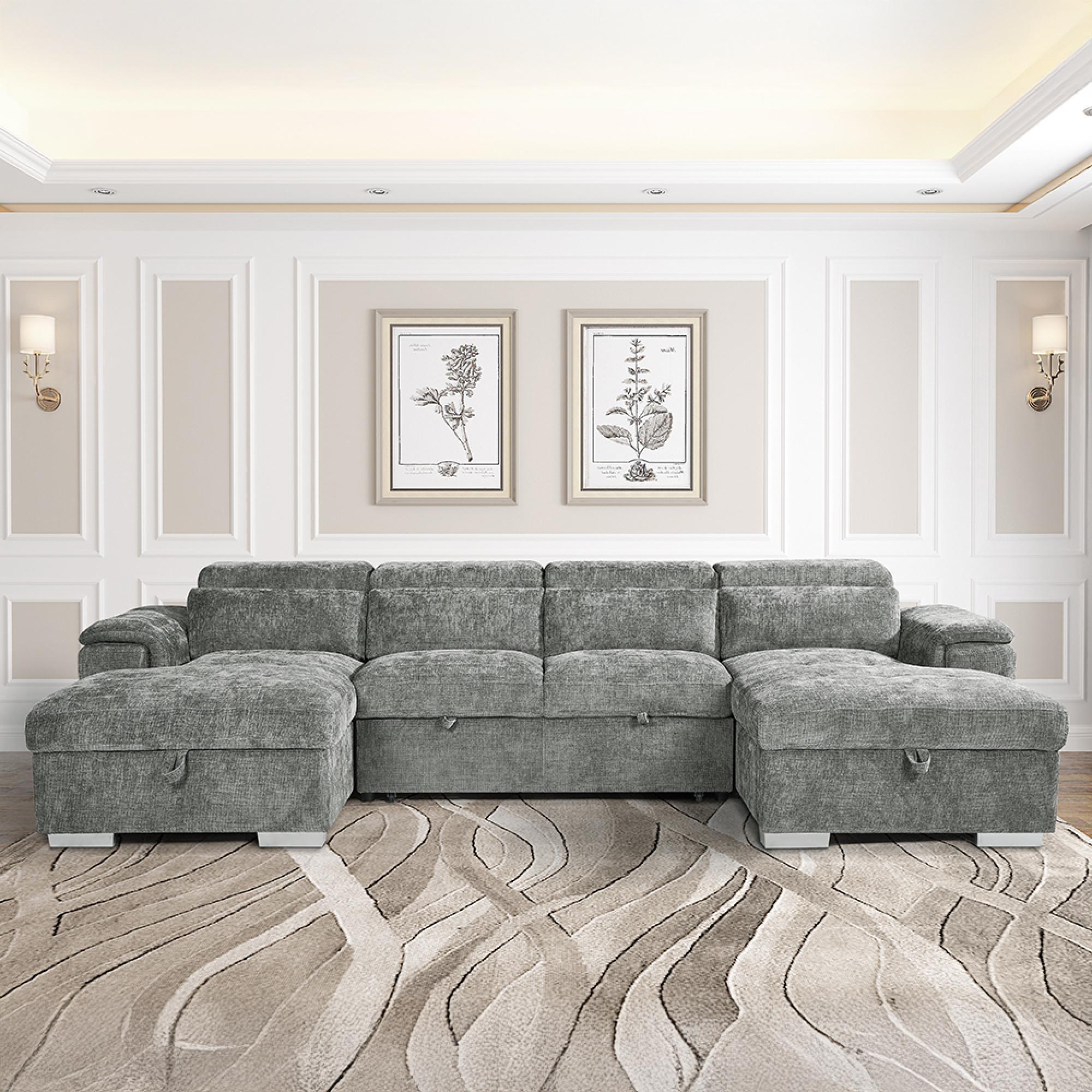 Alaya U Shape Corner Sofa Bed - Grey Fabric - Pull Out