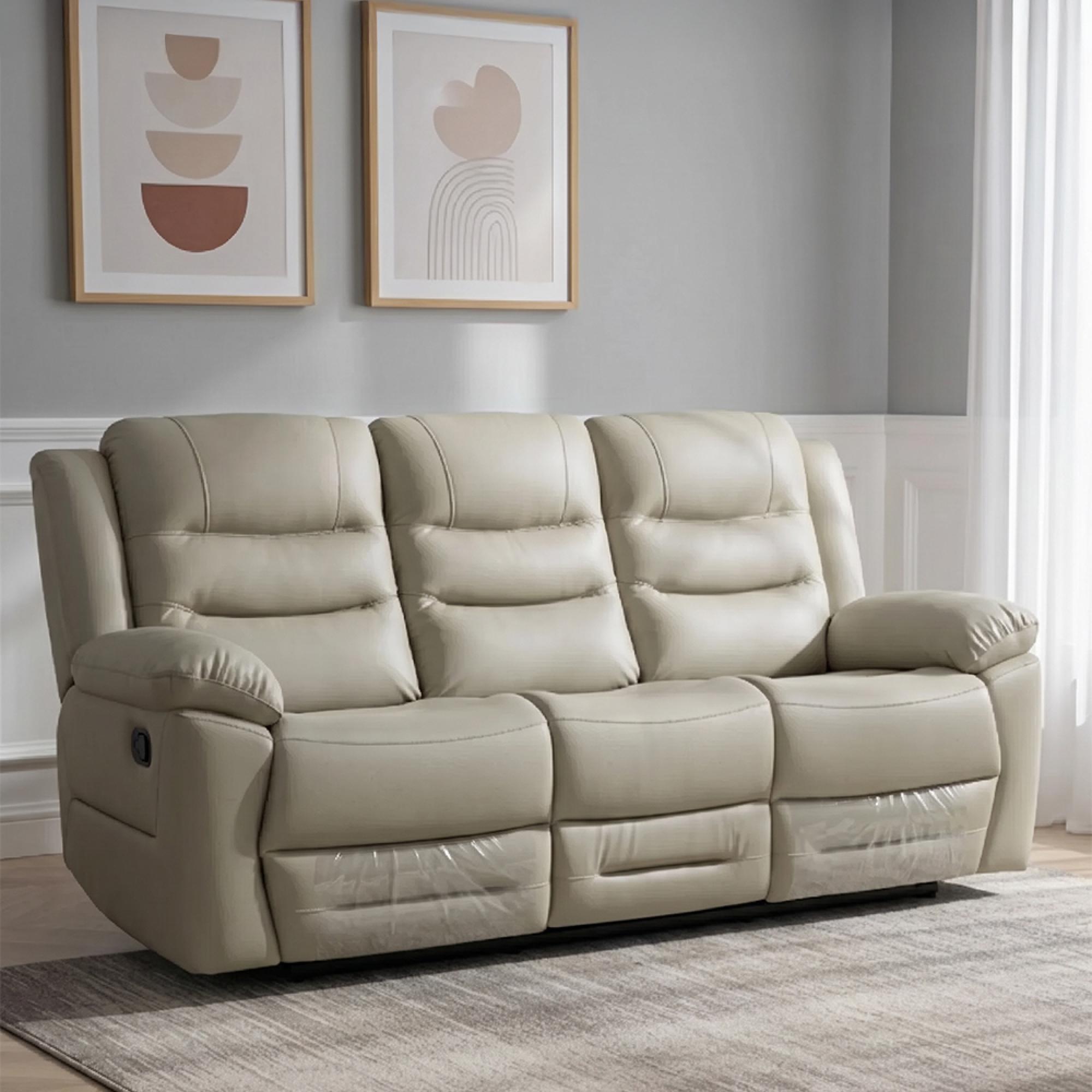 Alexandra Recliner Sofa - 3 Seater - Warm Grey Leather