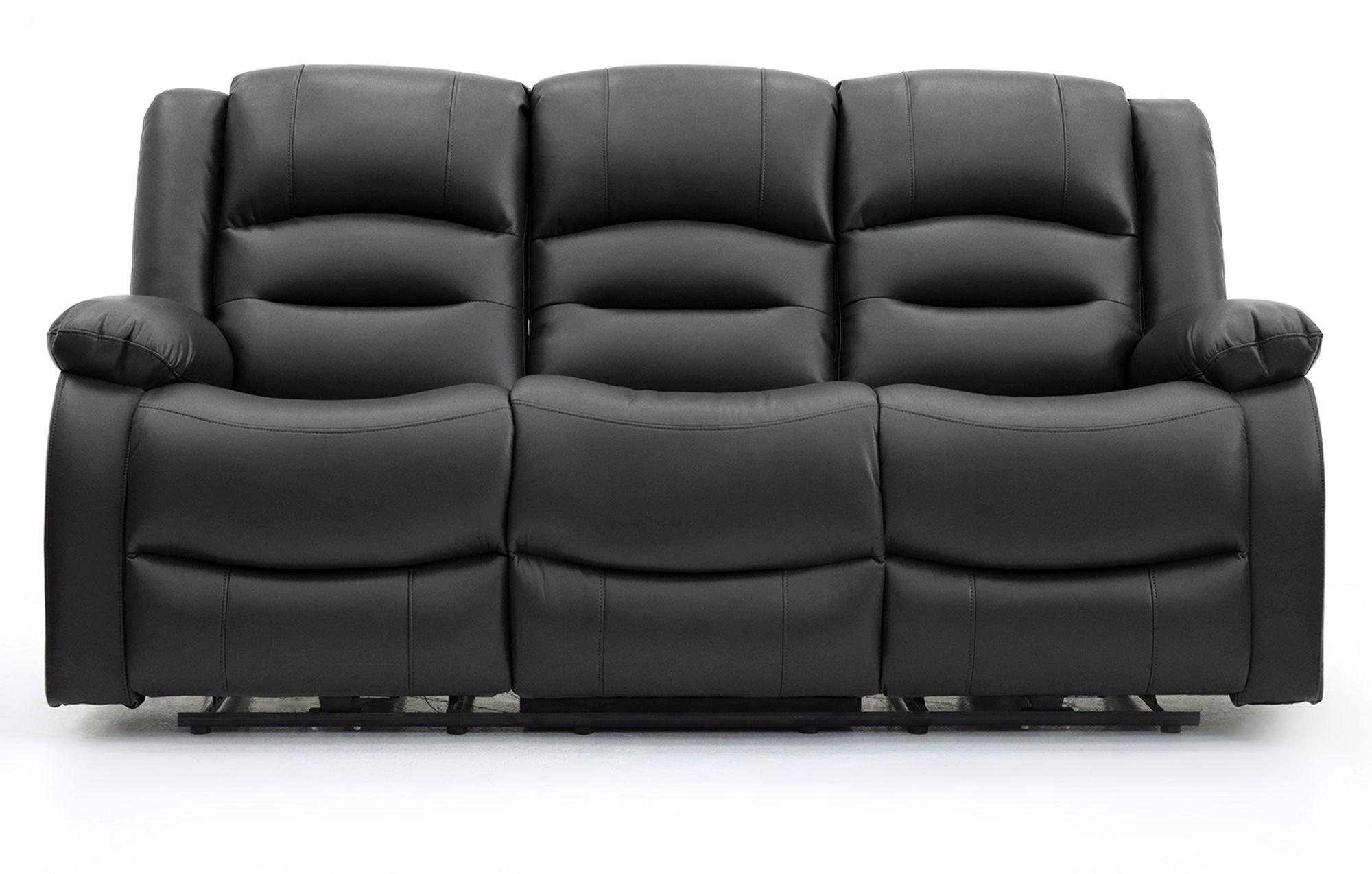 Alva Electric Recliner Sofa - Black Faux Leather - 3 Seater