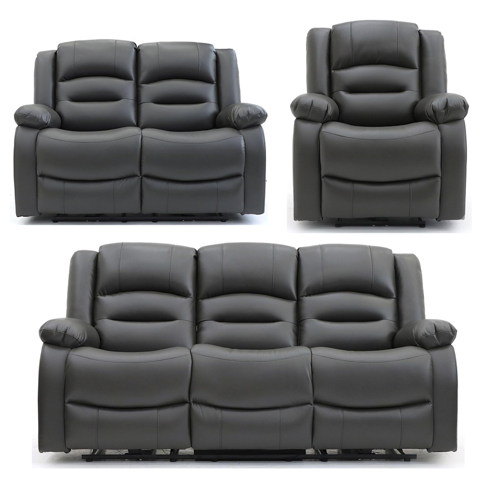 Alva Electric Recliner Sofa Set - Grey Faux Leather - 3+2+1 Seater