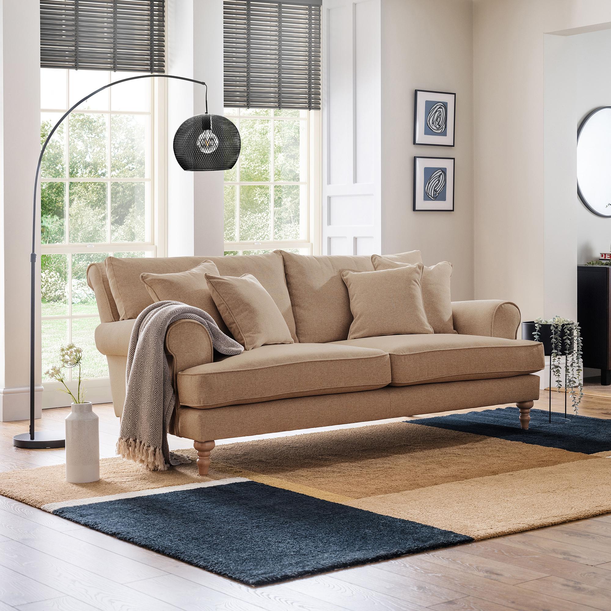 Arlan Sepia Fabric 3 Seater Sofa