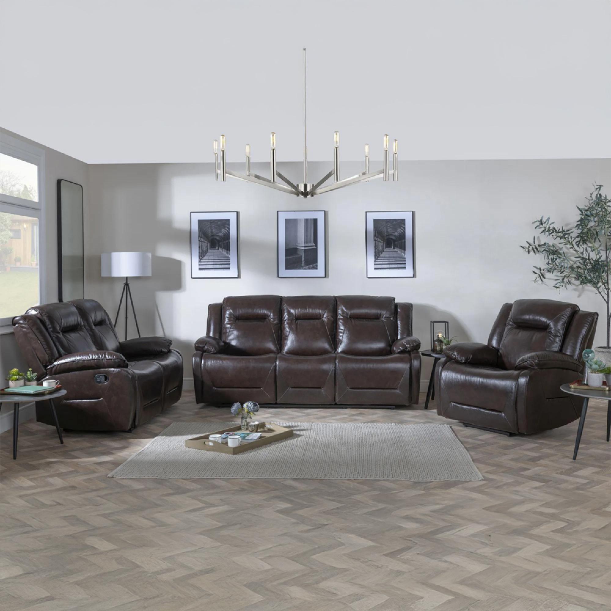 Athena Dark Brown Leather Recliner Sofa Set