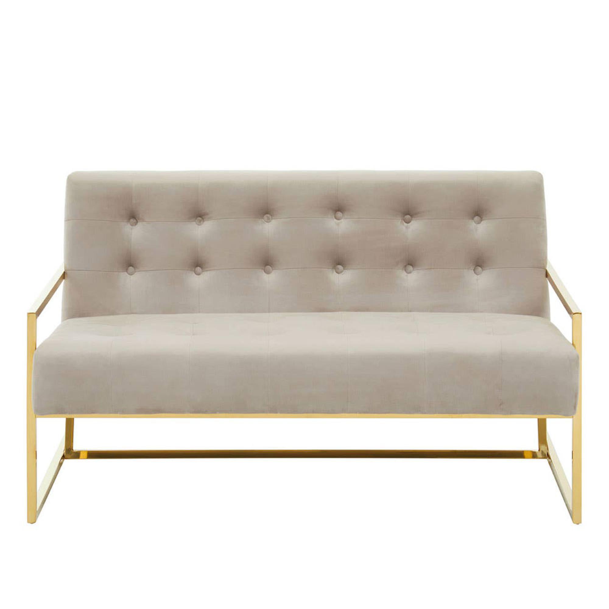 Azalea Sofa - 2 Seater - Mink Velvet Fabric with Gold Metal