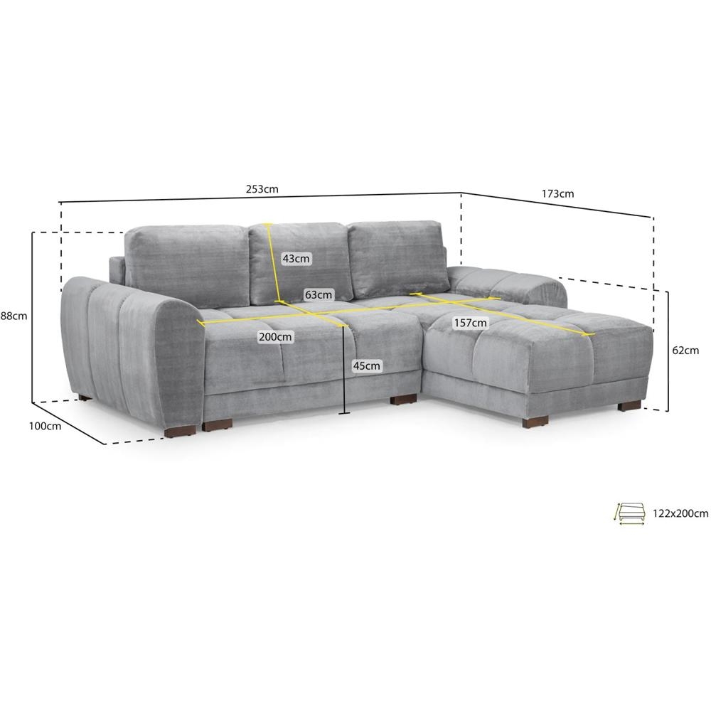 Azzuro Universal Corner Sofa Bed - Grey - Storage