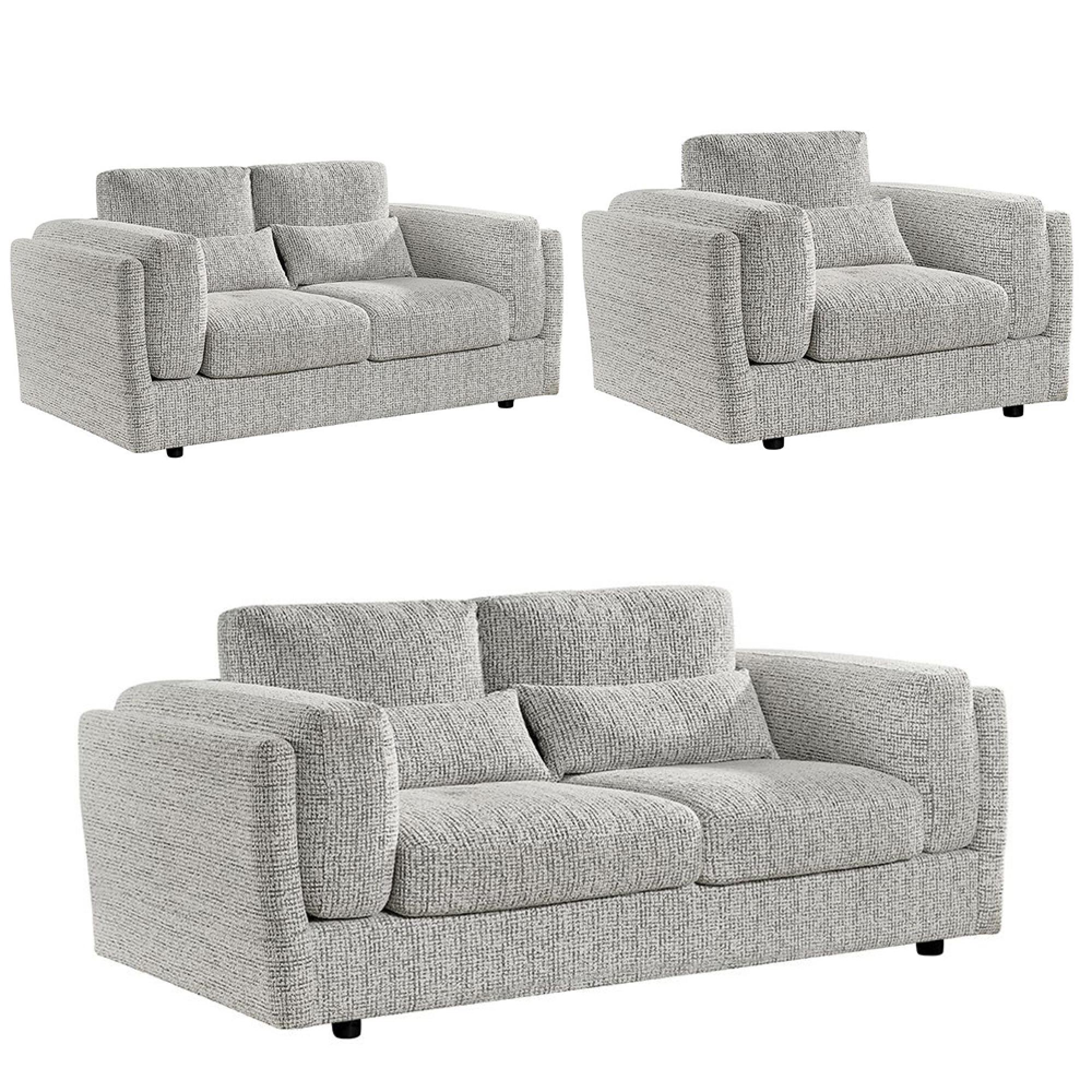 Bari Sofa Set - Grey Fabric - 3+2+1 Seater