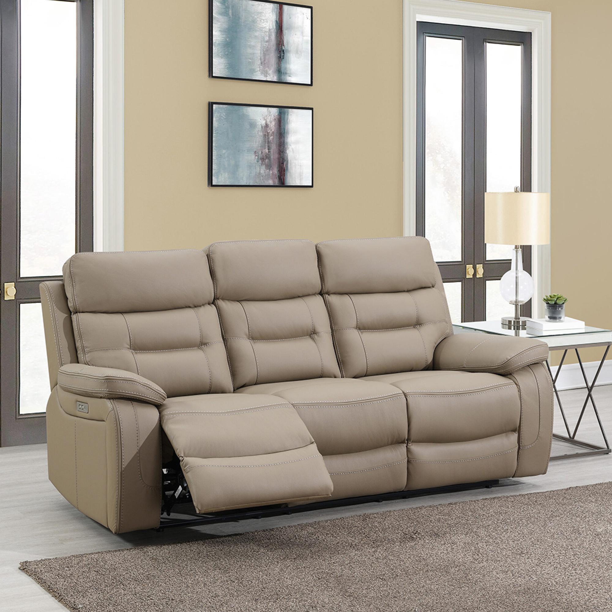 Belgravia Power Recliner Sofa - Taupe Leather - 3 Seater