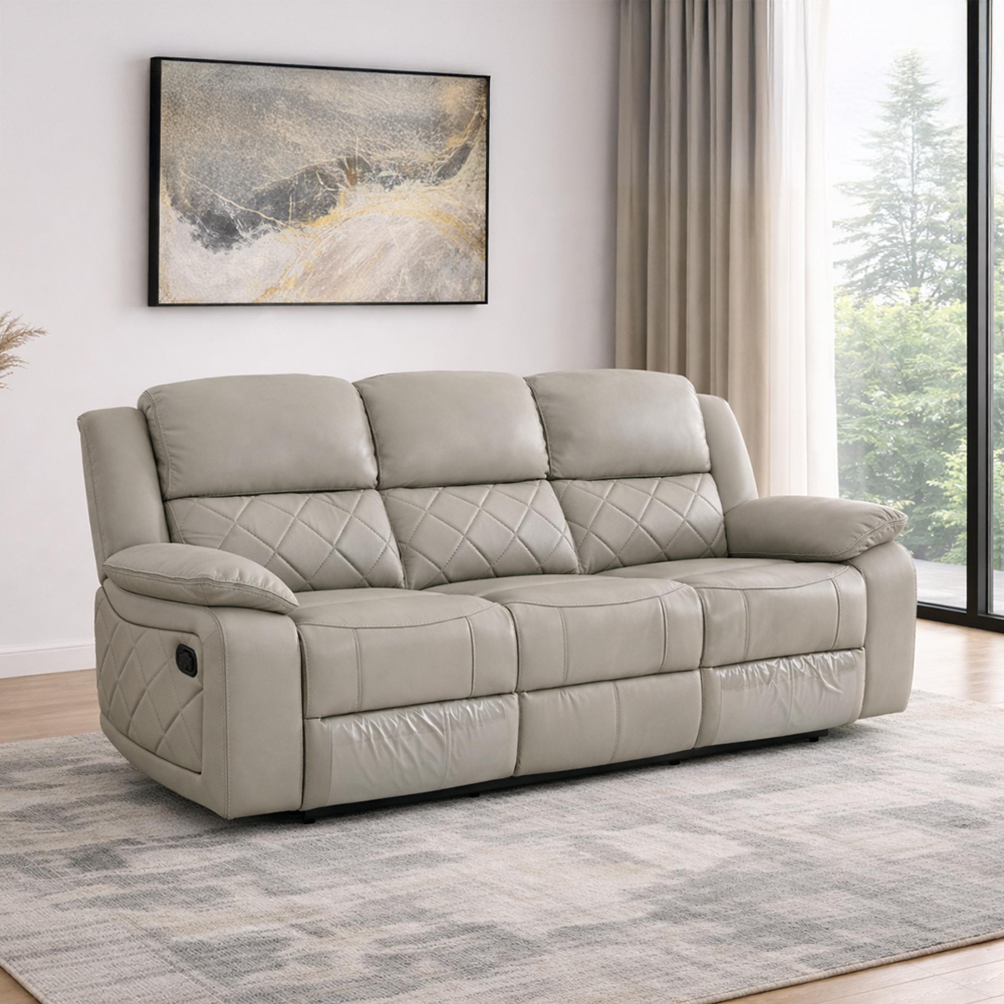 Bentley Grey Leather 3 Seater Recliner Sofa