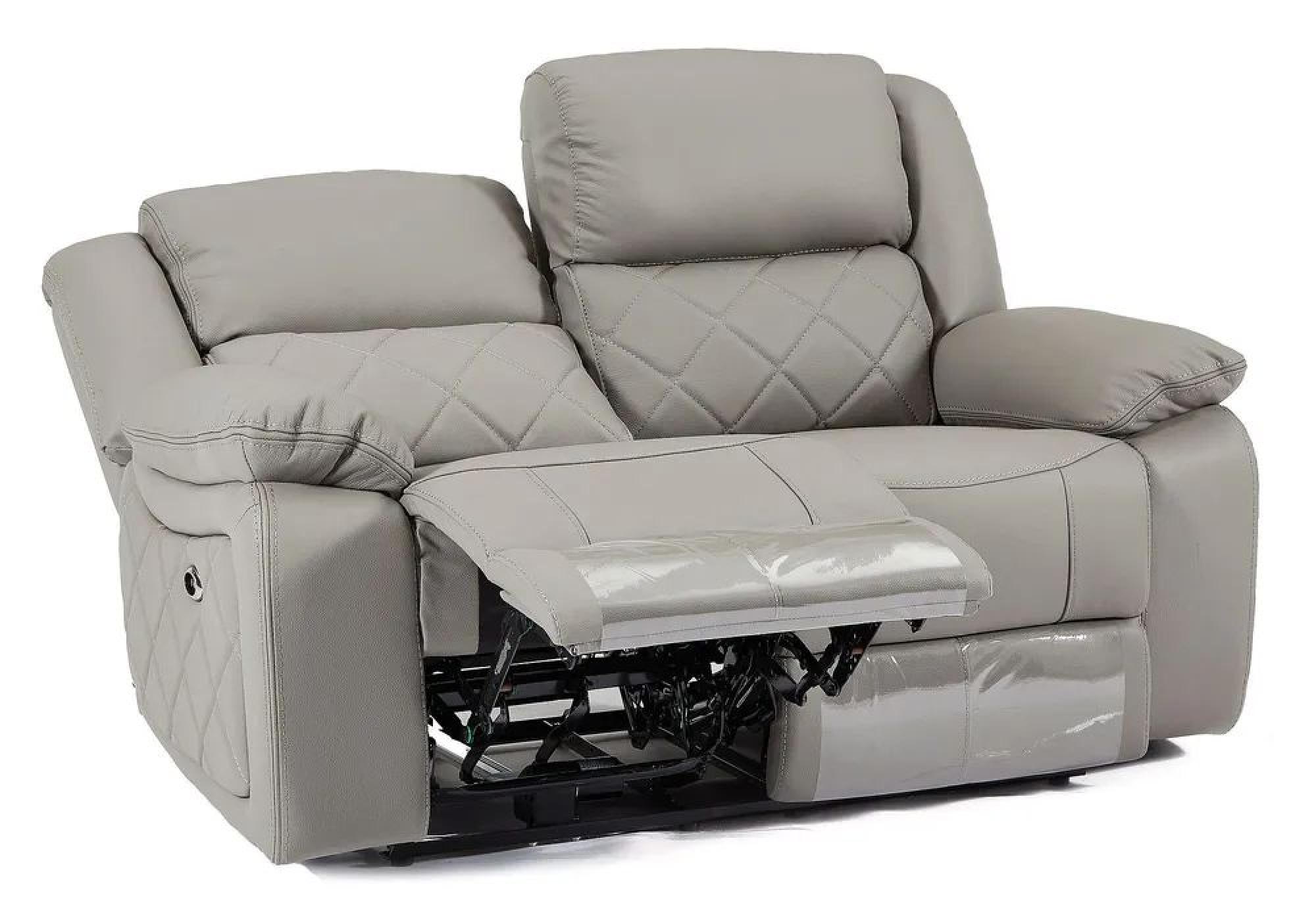 Bentley Recliner Sofa - 2 Seater - Light Grey Leather
