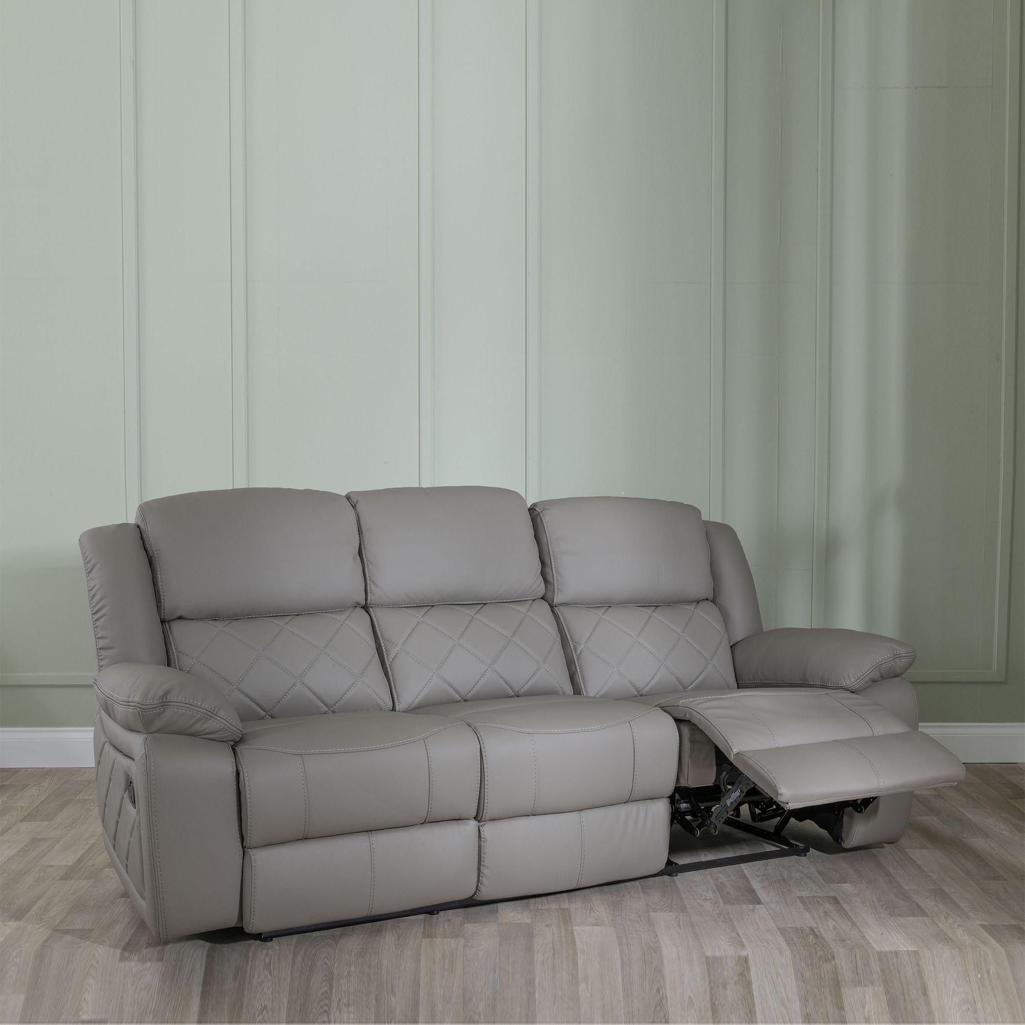 Bentley Recliner Sofa - 3 Seater - Light Grey Leather