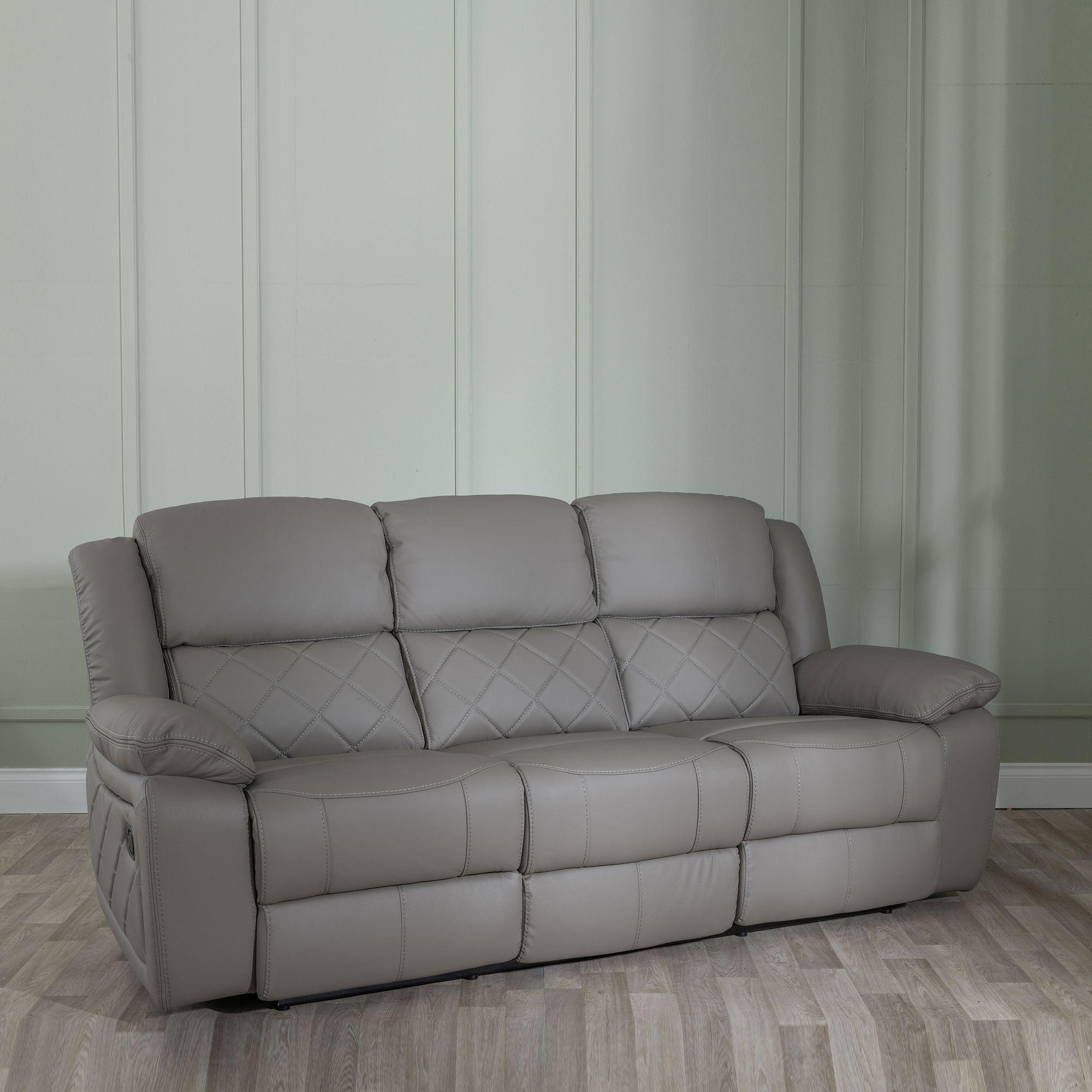Bentley Recliner Sofa Set - Light Grey Leather